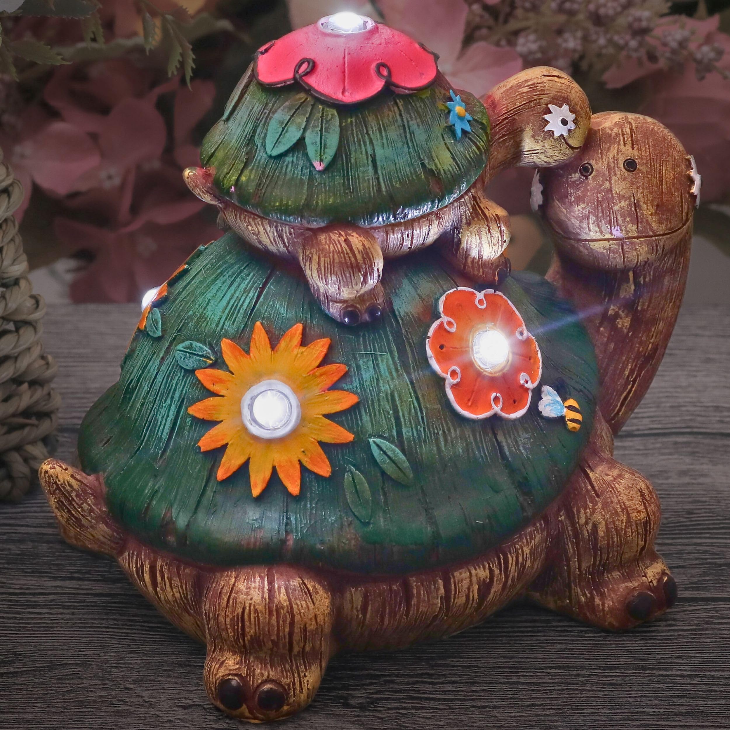 TERESAS COLLECTIONS Turtles Garden Decor, Solar Light, Waterproof Resin Statue, Large, Green, 7in