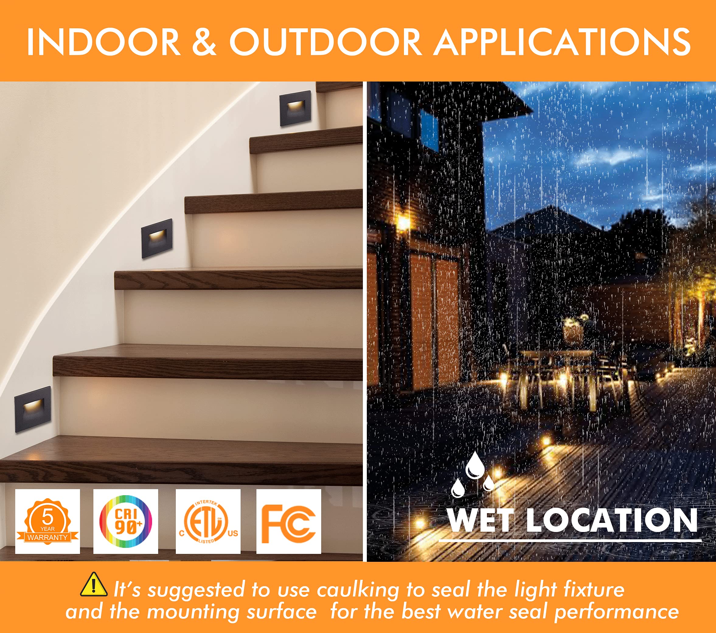 Cloudy Bay Dimmable Upgraded 3 Color 120V Led Indoor Outdoor Step Lights,3000K/4000K/5000K 3W 55Lm,Stair Light,Oil Rubbed Bronze
