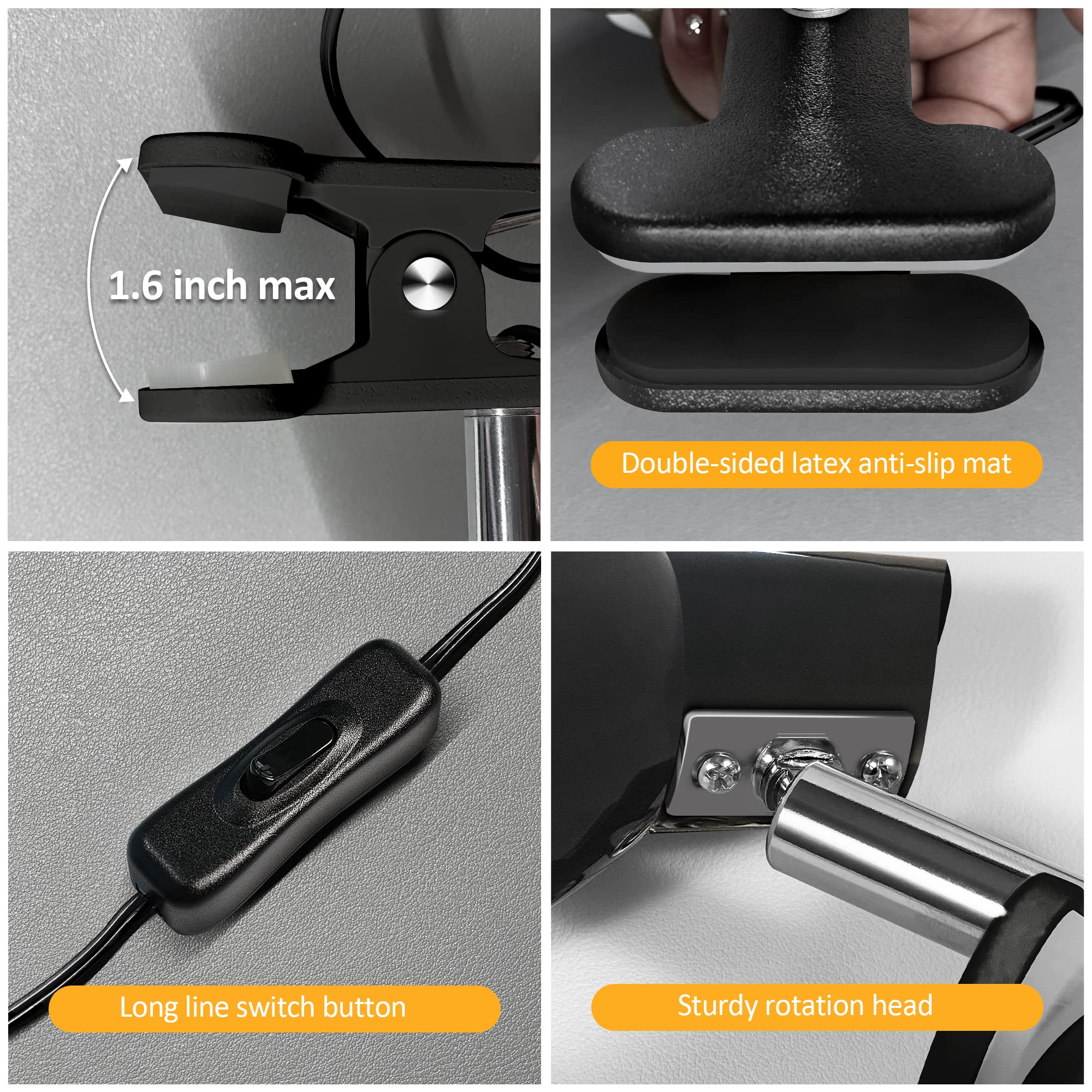 TOPMB Clamp Light - Super Bright Clip Lamp, Small, Black, Model HC001-B, Easy to Attach Illumination for Reading in Bed
