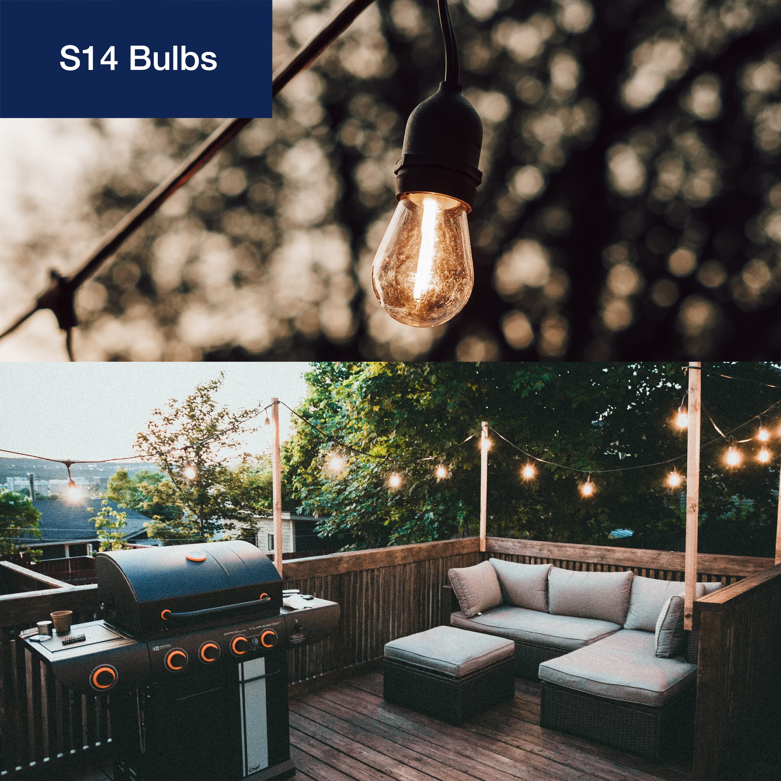 FLSNT 30 Pack LED S14 Replacement Bulbs, E26 Base, 2200K Warm White, Non-Dimmable Outdoor String Light Bulbs