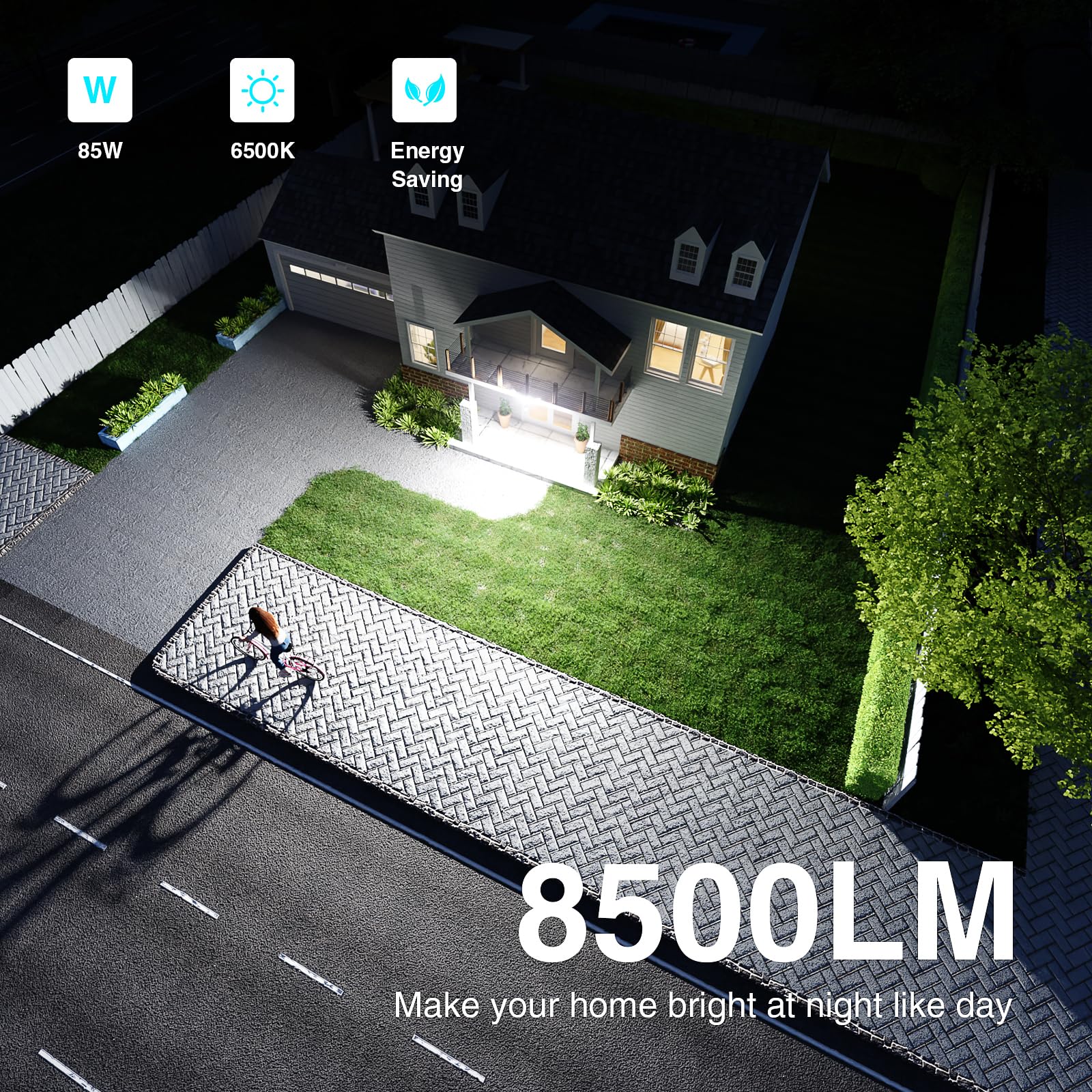 Abovizo 85W Led Security Lights Motion Sensor Light Outdoor, 8500Lm Dusk To Dawn, Ip65 Waterproof, 6500K, 3 Head Motion Detected