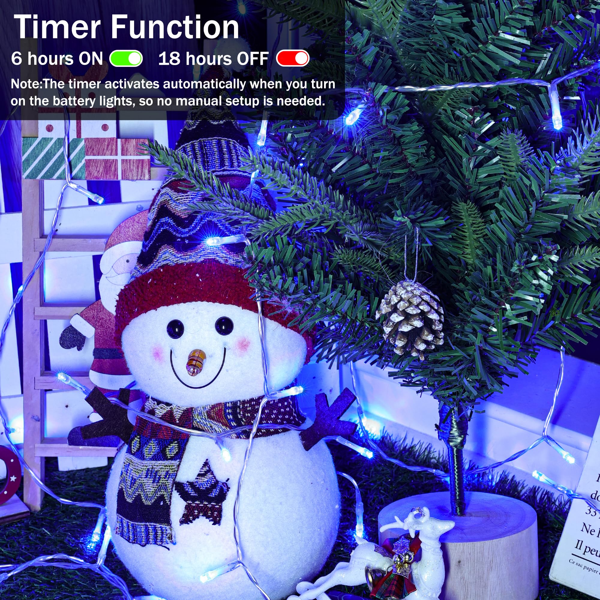 Lomotech Battery Operated Christmas Lights - 4 Pack Total 66Ft 200Leds String Lights 8 Modes Waterproof With Timer For Home  Garden  Party  Holiday  Tree Decoration (Clear Wire  Blue)