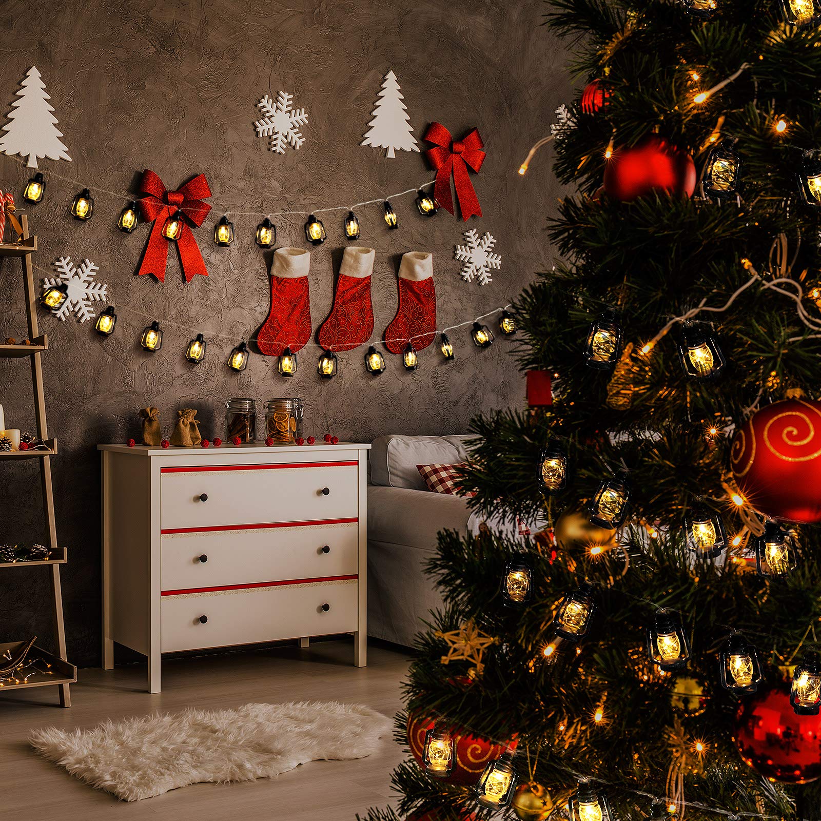 Acelist 20 Led Black Lantern String Lights Mini Kerosene Lamp For Indoor Outdoor Patio Garden Holiday Home Ramadan Wedding Party Christmas Tree New Year Decorations(Warm White Light)