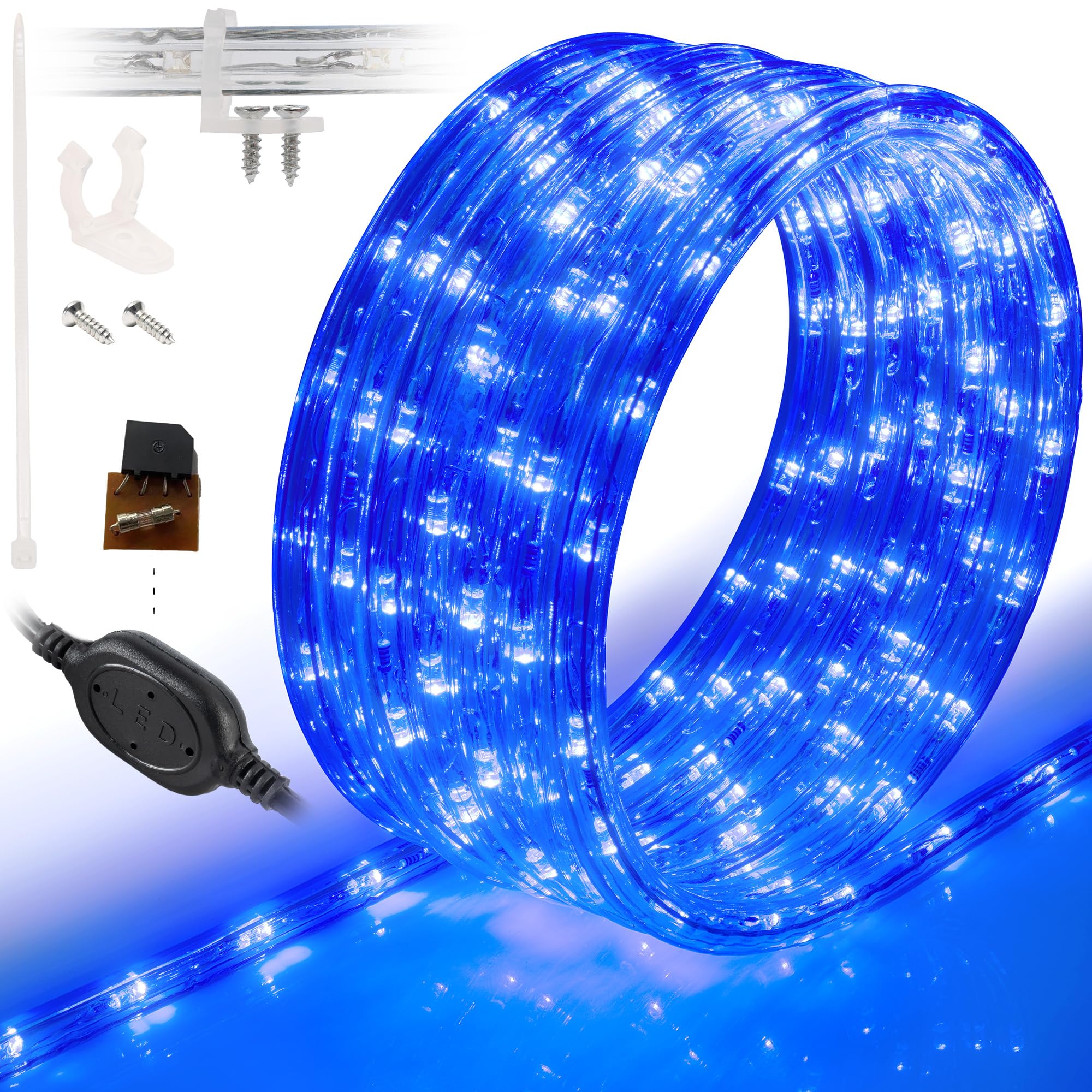Wyzworks 288Leds 25Ft Led Outside Rope Lights, Outdoor Etl Certified Waterproof Permanent 360 Degree Light Emitting, Flexible Tube, Connectable, Christmas Palm Tree Exterior Landscape, Blue