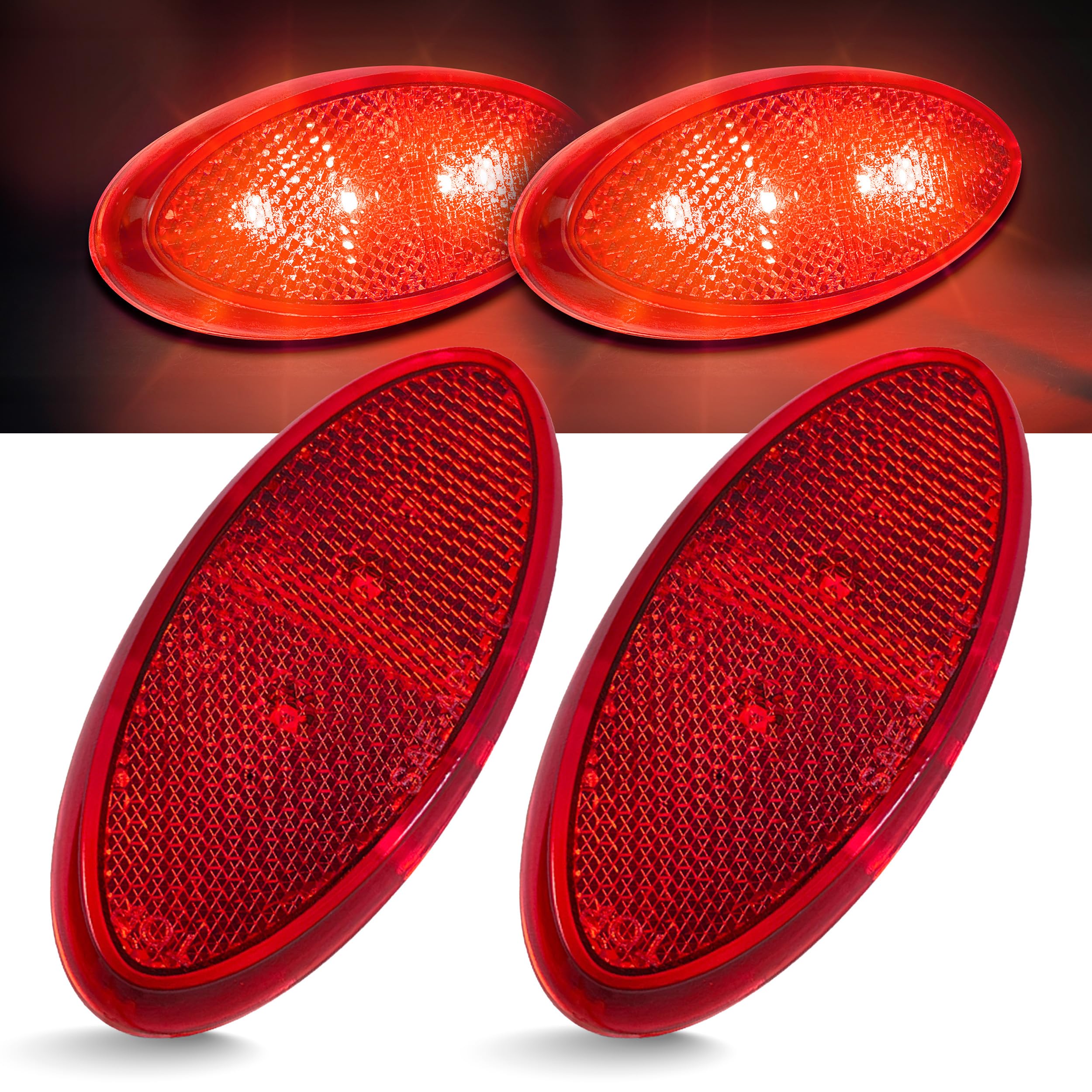 Command Electronics Oem 12V Led Rv & Trailer Oval Clearance Light With Built-In Reflex - Made In Usa - Surface Mount - Red - 2-Pack