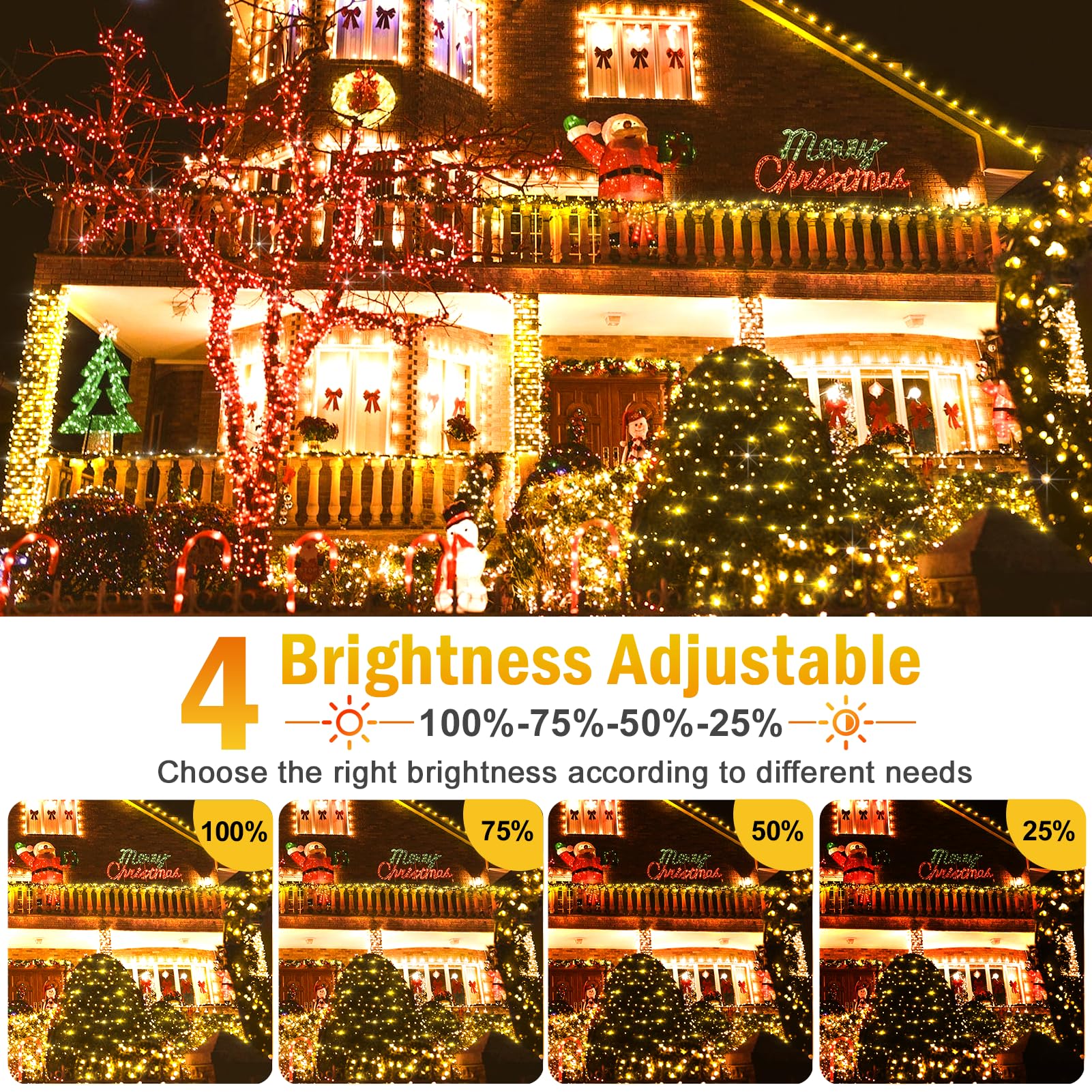Hezbjiti 1000 LED Christmas String Lights, 403 FT, IP44 Waterproof, Warm White, Clear Wire, Model HB01-MNO1005-JDY