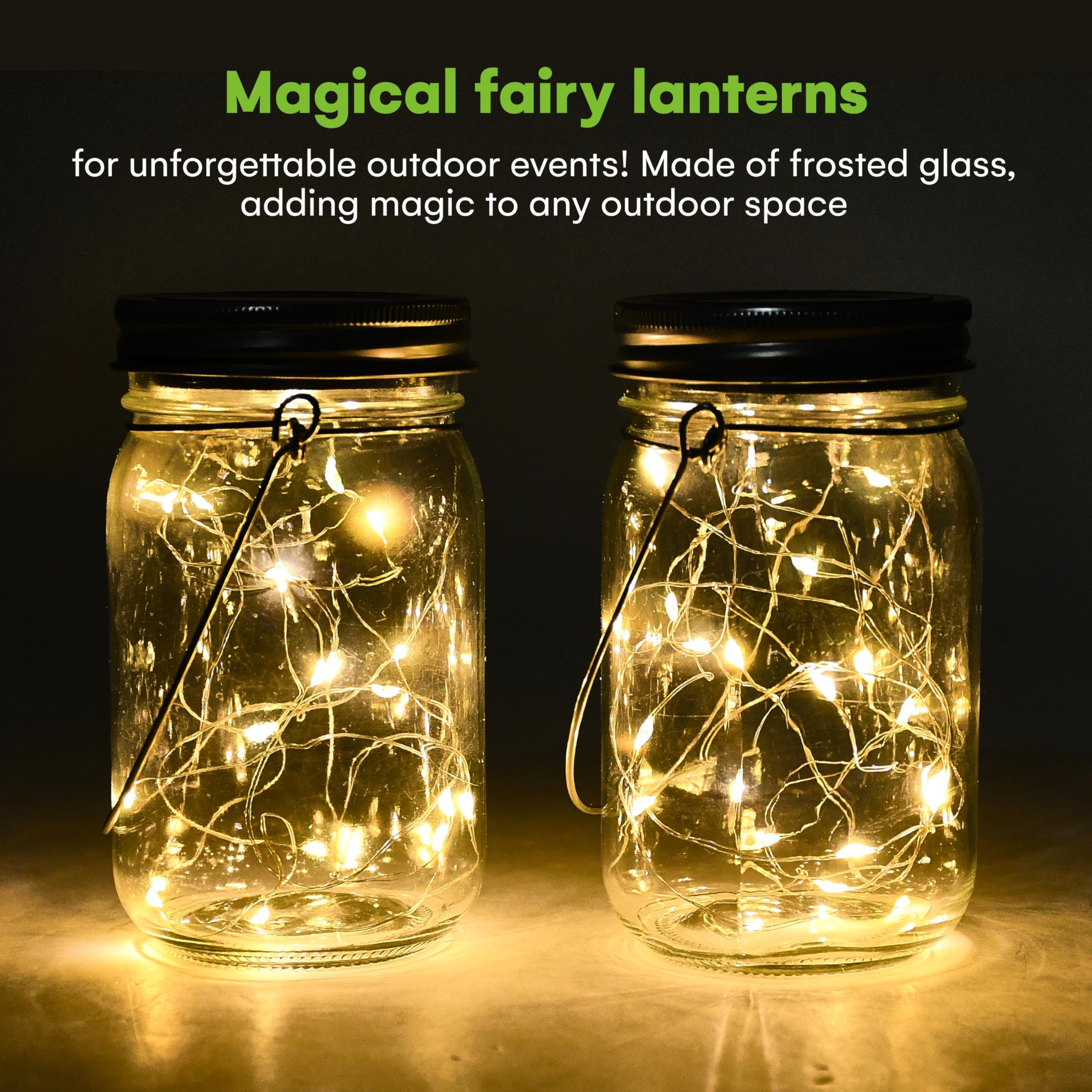 Steadydoggie Solar Mason Jar Lights - Set Of 2 Magical Patio Lights In Glass Lanterns - Hang Them Anywhere Outdoors For Enchanti