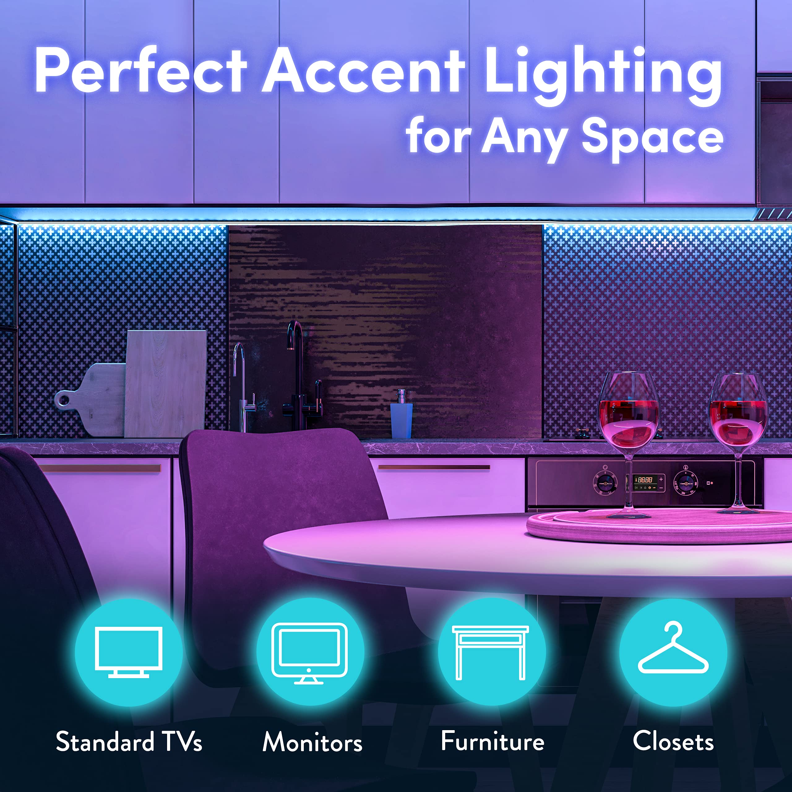 Power Practical LED Strip Lights, USB Backlight with Remote, 15 Color Options, Small (<24in TV), White, Model 4330178457
