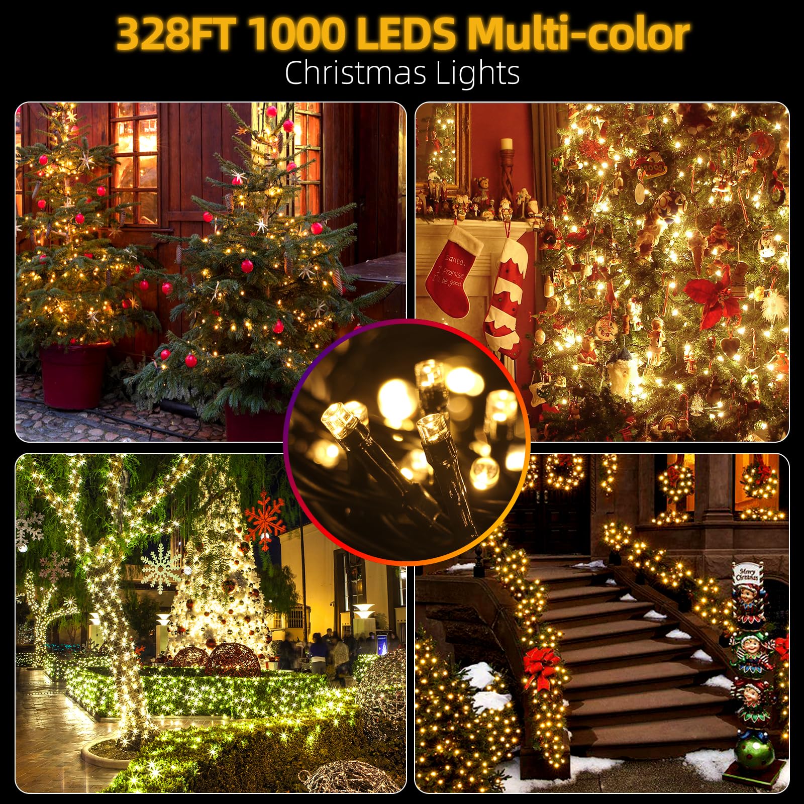 Mzd8391 328Ft 1000Leds Christmas Lights Outdoor Indoor 8 Modes For Christmas Tree Party Decoration, 100% Ul Listed (Warm White)