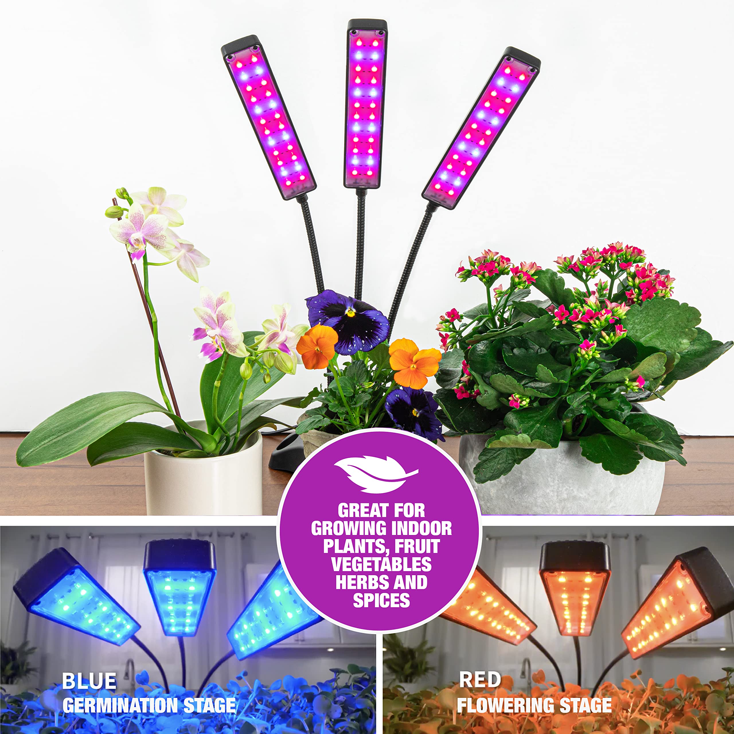 Bell+Howell Growburst 24” Indoor Plant Growing Lamp With 8 Brightness Settings, 3 Light Modes Including Full Spectrum Uv Light As Seen On Tv