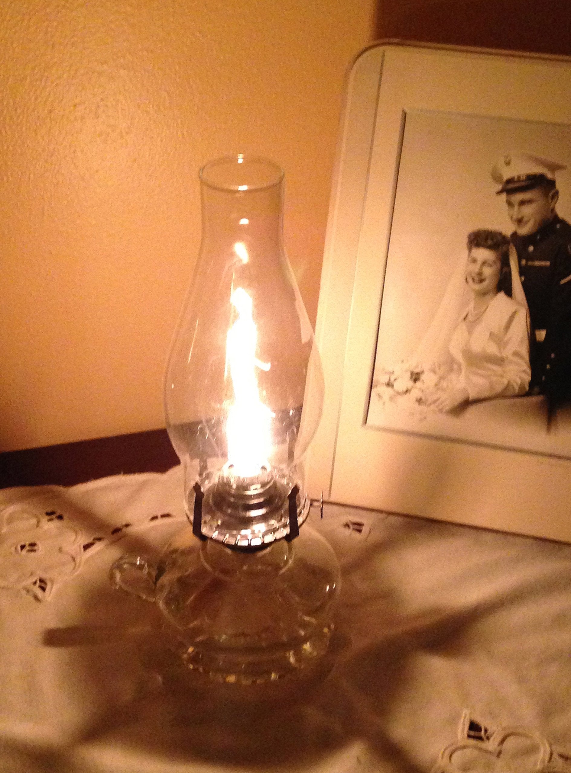 Lamplight 12-Inch Chamber Oil Lamp Clear Glass, Hurricane Or Power Outage, White, 110