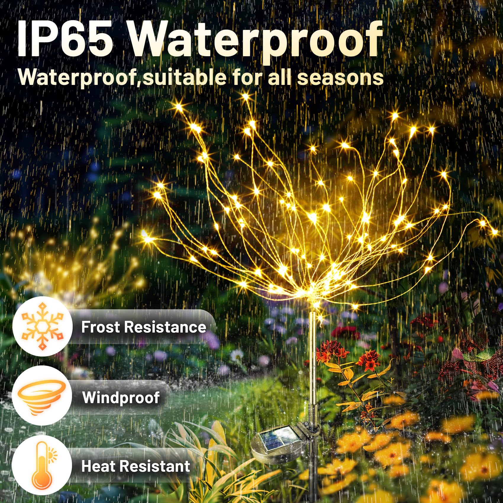 Anordsem Solar Garden Lights Outdoor:4 Pack Bendable Copper Wire With 120Led Firework Beads - Waterproof Diy Warm Decorating Yard Garden Patio - Christmas Gifts For Homeowner Family