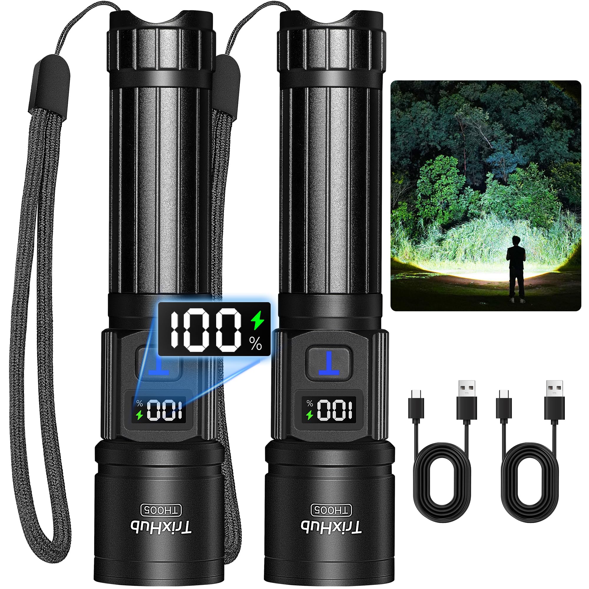 Trixhub Rechargeable Flashlights High Lumens, 950,000Lm Super Bright Flash Light, 5 Modes Zoomable Linternas With Lcd Digital Di