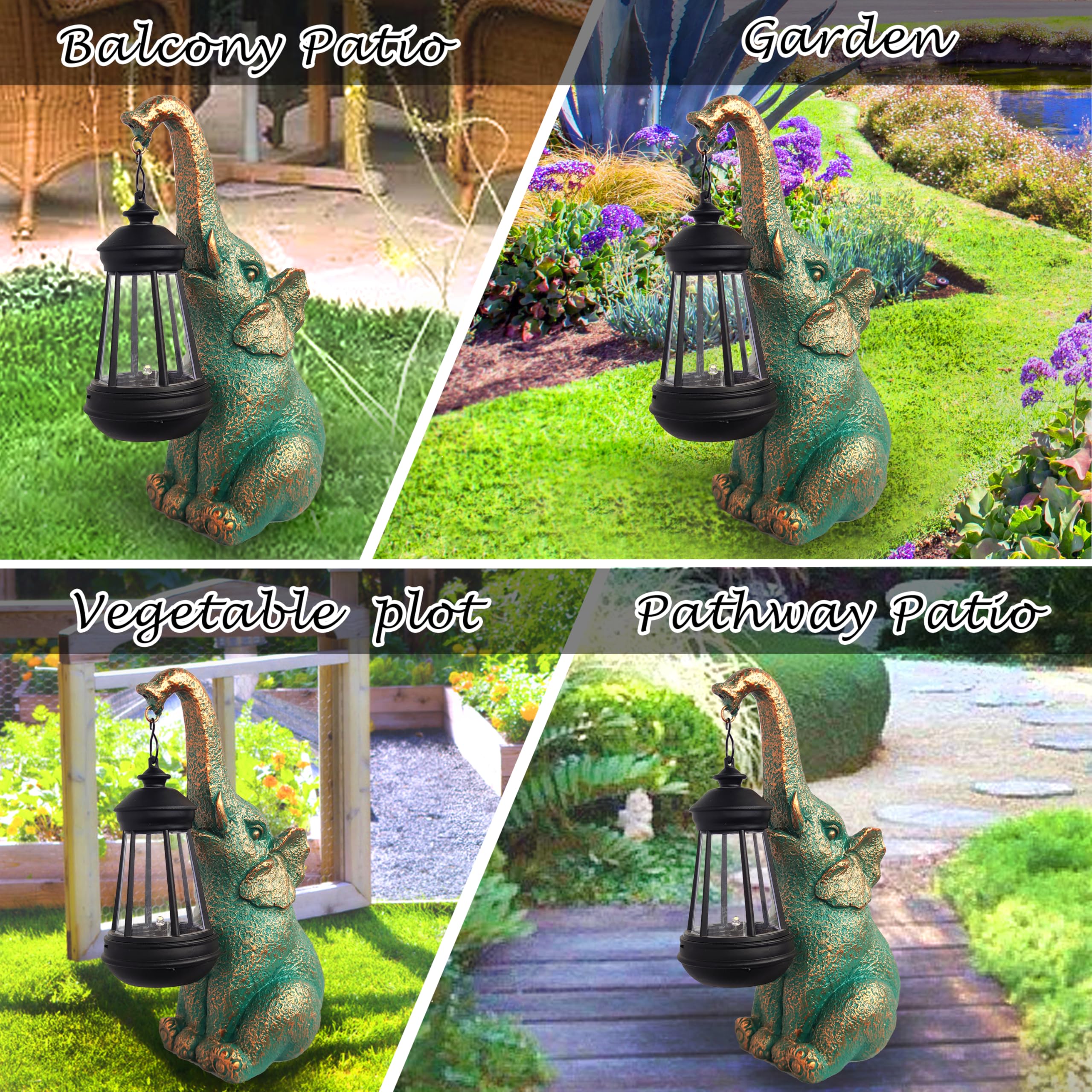 Joybee Garden Statues Elephant With Solar Lantern Outdoor Decor-Elephant Solar Figurines Lights Decorations For Patio Yard Lawn