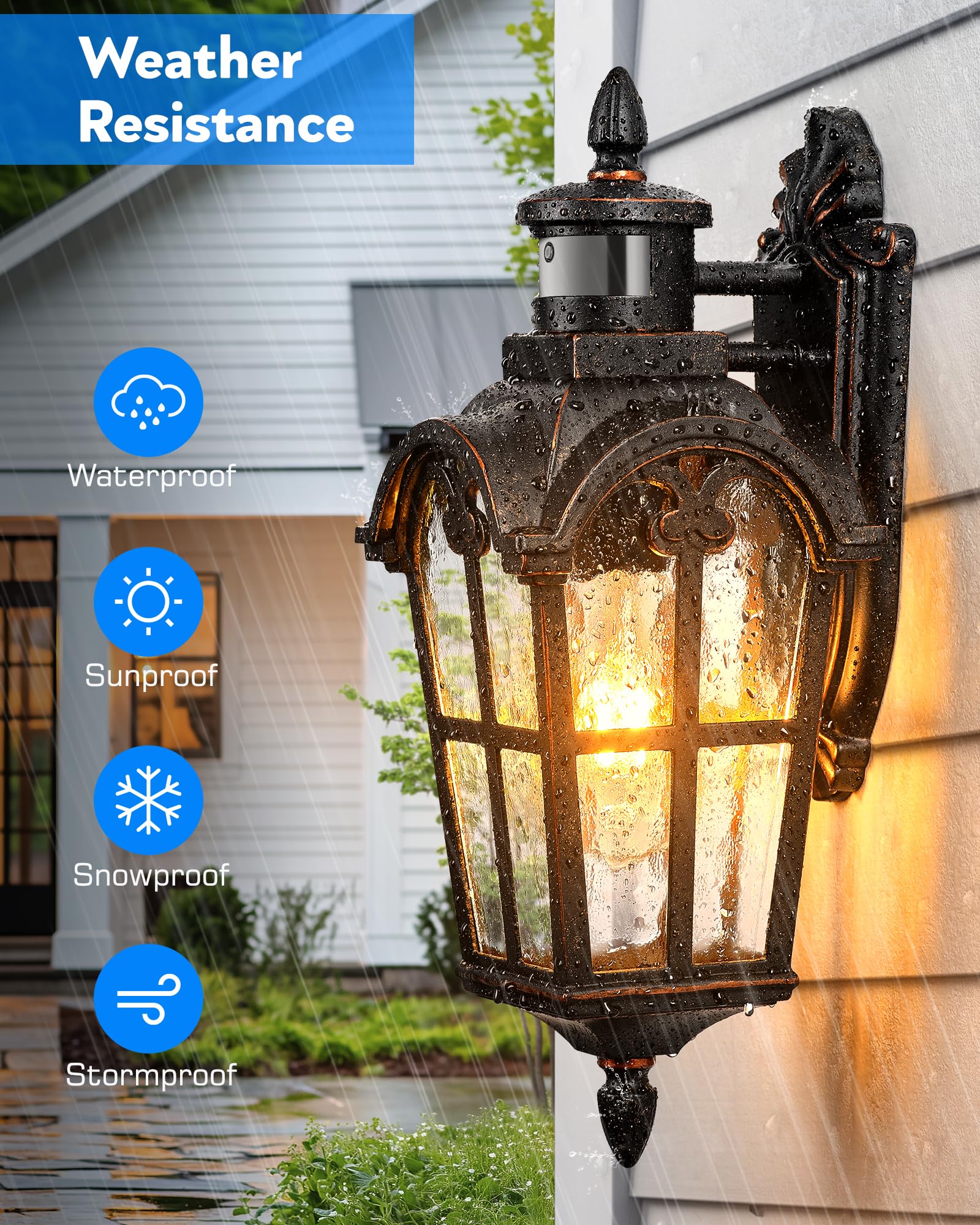 VIANIS Outdoor Motion Sensor Light, 16.4" H, Oil Rubbed Bronze, Aluminum, Model V81531B2, Dusk to Dawn Porch Lantern