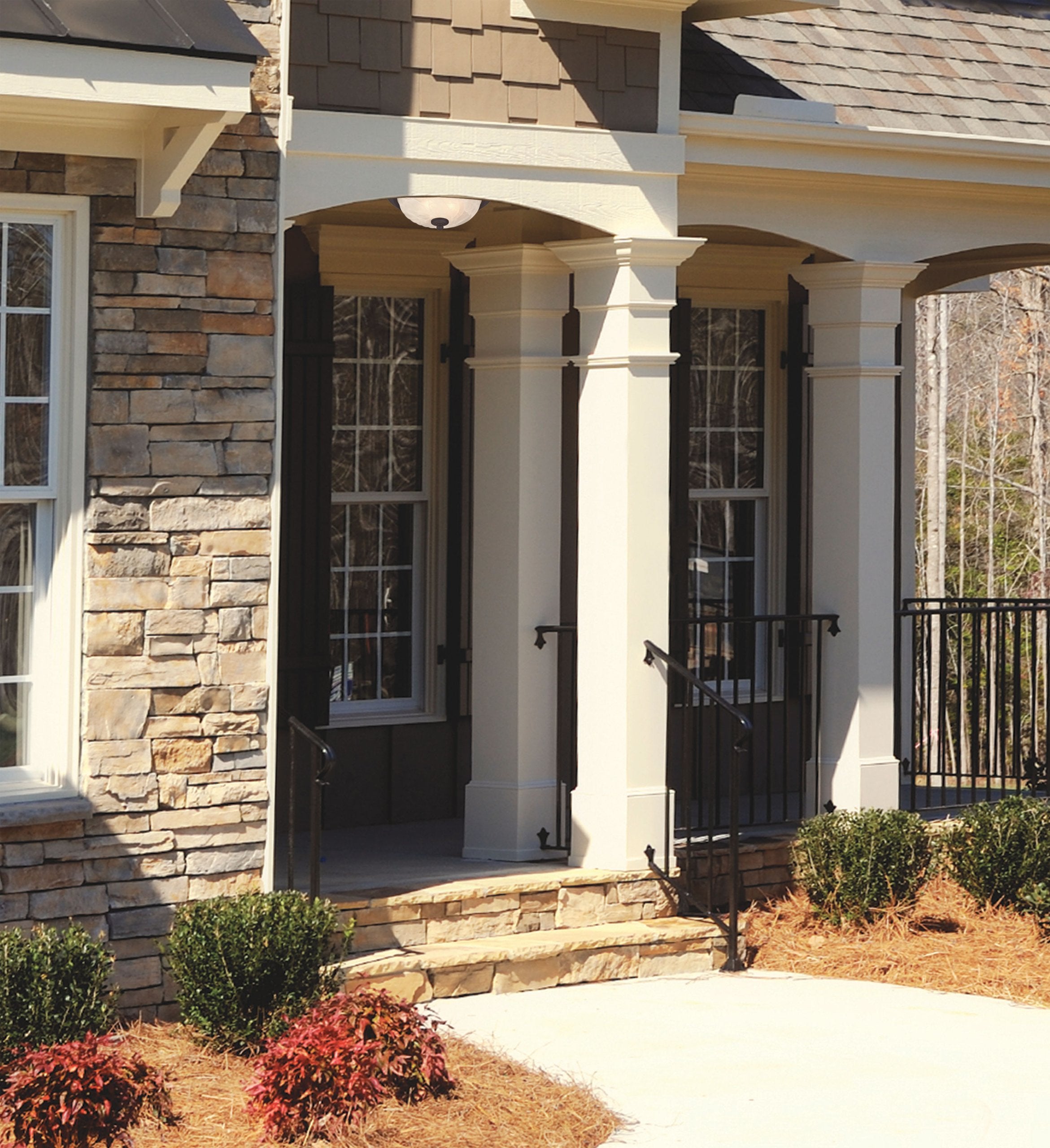 Westinghouse 6230900 Naveen Two-Light Flush-Mount Exterior Fixture, Oil Rubbed Bronze Finish On Steel With White Alabaster Glass