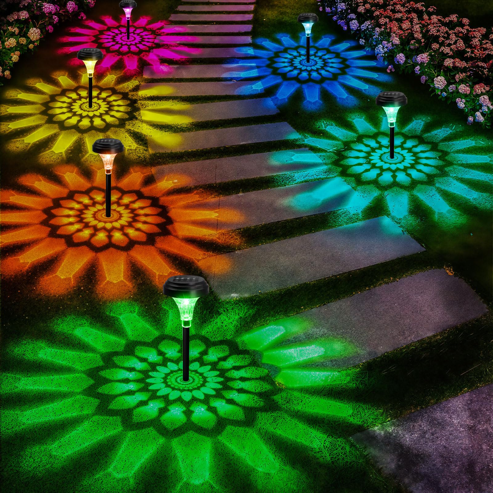 Solar Pathway Lights Outdoor  8 Pack Rgb Color Changing+Warm White Led Path Light Ip67 Waterproof  Solar Powered Lights For Walkway Driveway Garden Yard Backyard Lawn Landscape Lighting Decorative