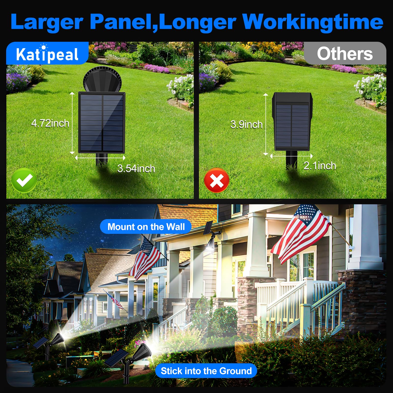 Katipeal Solar Spot Lights Outdoor [4 Modes /2 Pack] Waterproof Ip65 Solar Spotlights With Auto On/Off, 180 Adjustable Solar Pow