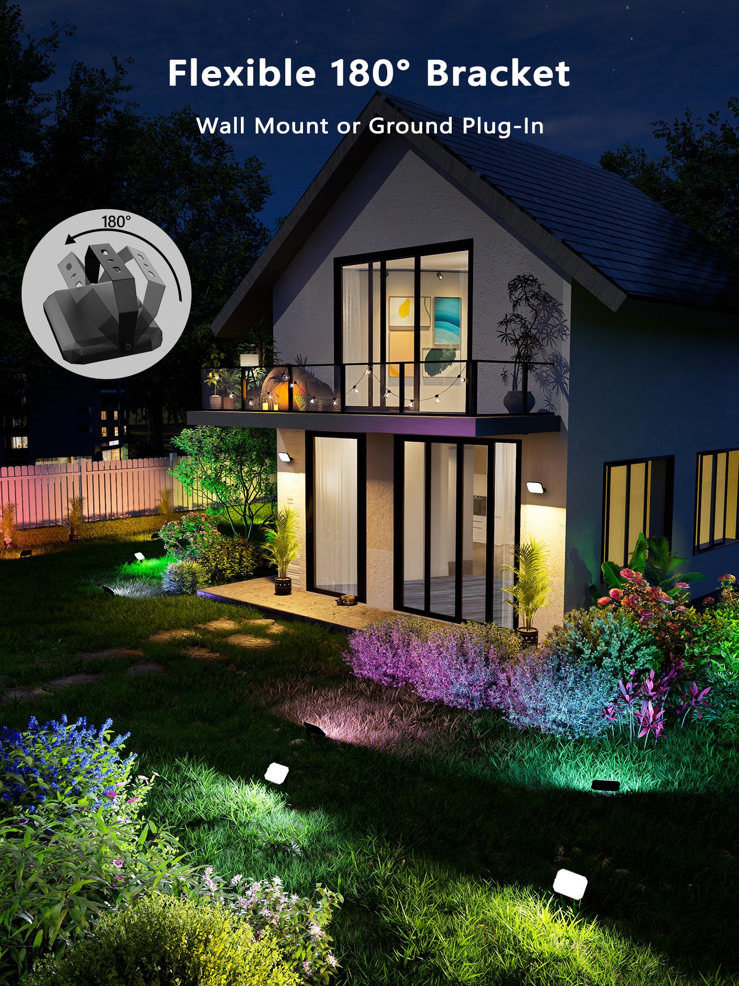 BrizLabs RGBCW Smart Flood Lights - 6 Pack LED Landscape Lights, IP65 Waterproof, APP & Voice Control, Plastic, Model: cb34a1c2-803e-42