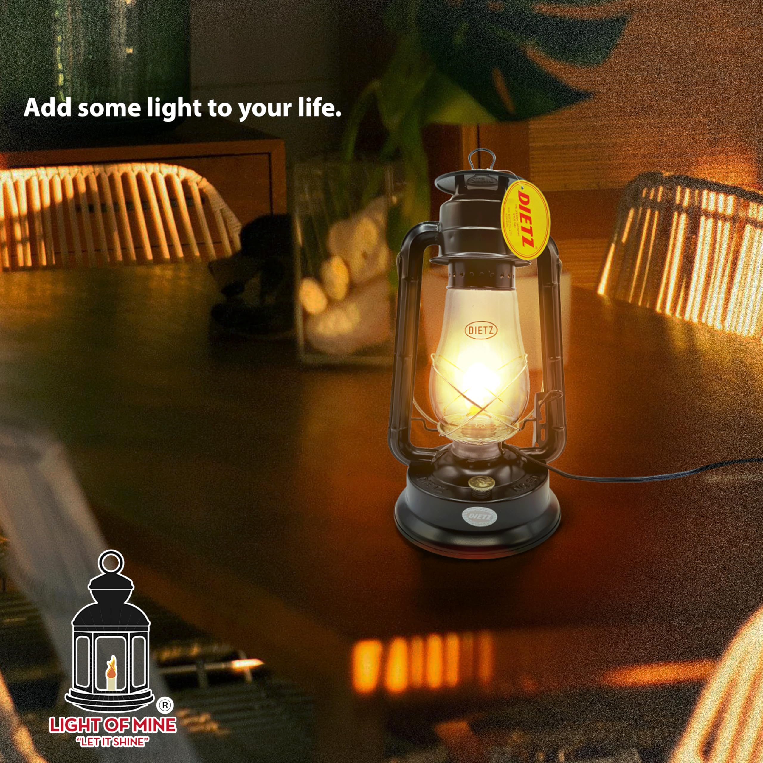 Light of Mine - Dietz #80 Blizzard Oil Lantern with 7/8 Replacement Wick Strips (Black with Gold Trim with Electric Conversion K
