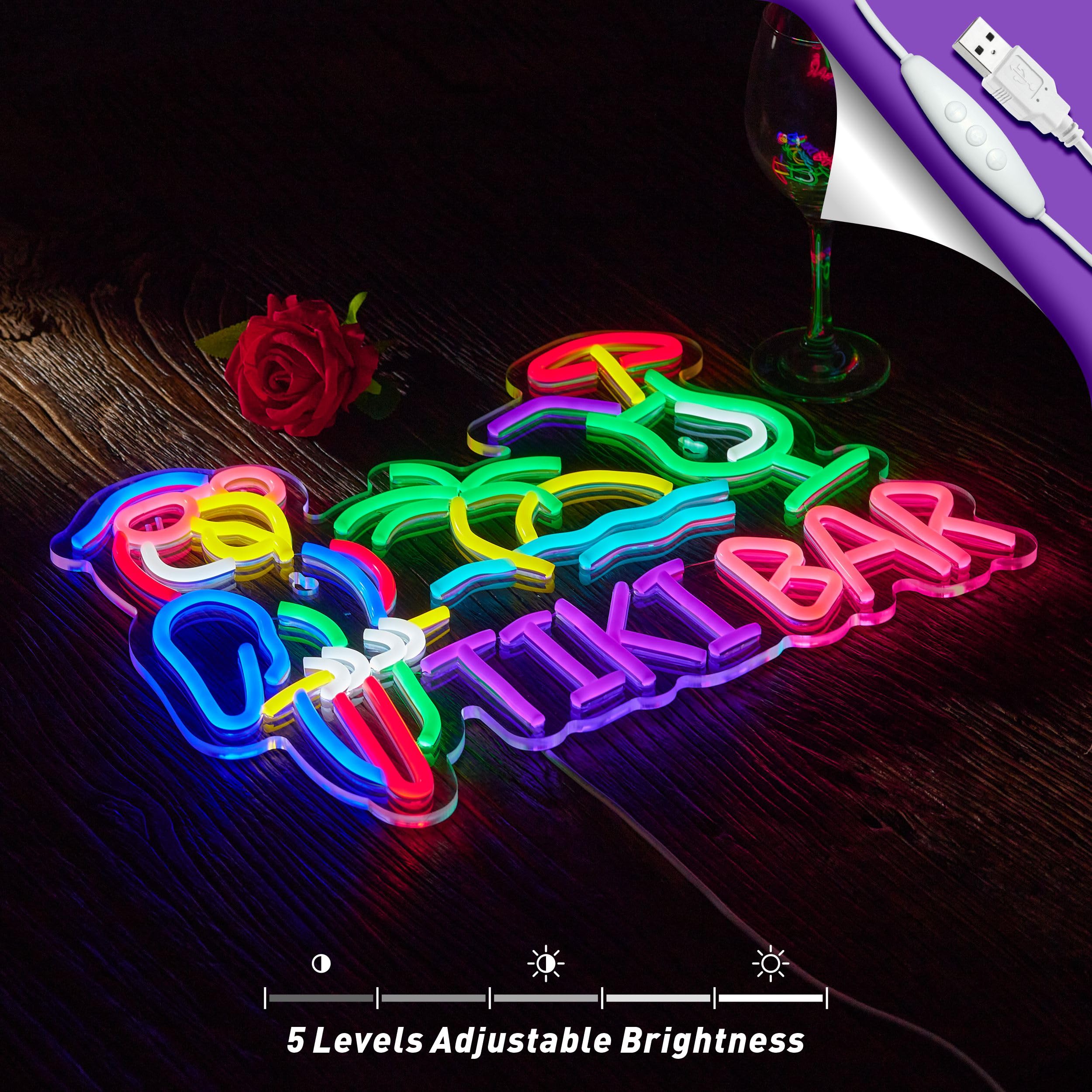 NEONLAND Tiki Bar Parrot Neon Sign, LED Wall Decor, 16.5"x12.6", Pink/Blue/Purple, Acrylic, Model: Sunglasser Parrot Tiki