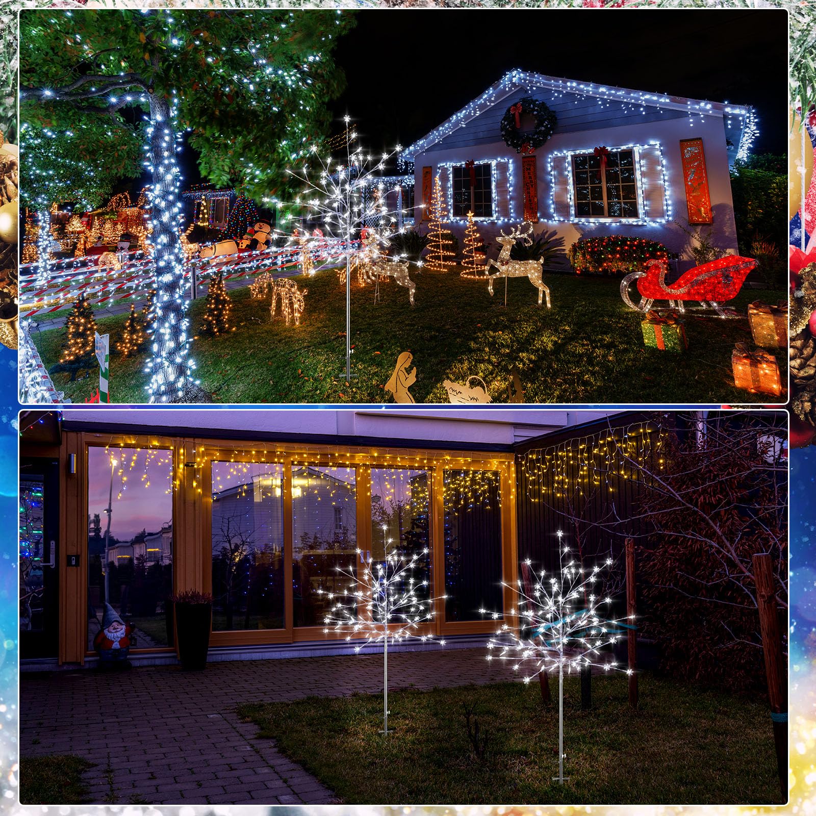 Baquler 2 Pack 5Ft Outdoor Christmas Decoration Pathway Light Stake Frosty Snowflake Christmas Tree White Light Pre Lit For Outs