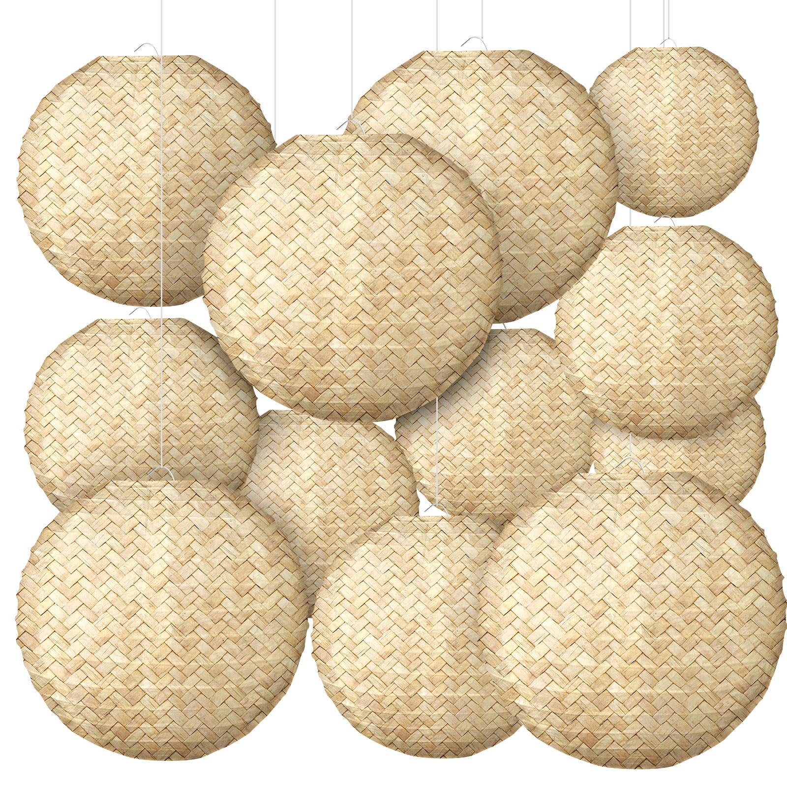 Retisee 12 Pcs 10 Inch Print Woven Paper Lanterns Burlap Paper Lanterns Round Hanging Chinese Decorative Farmhouse Boho Party De