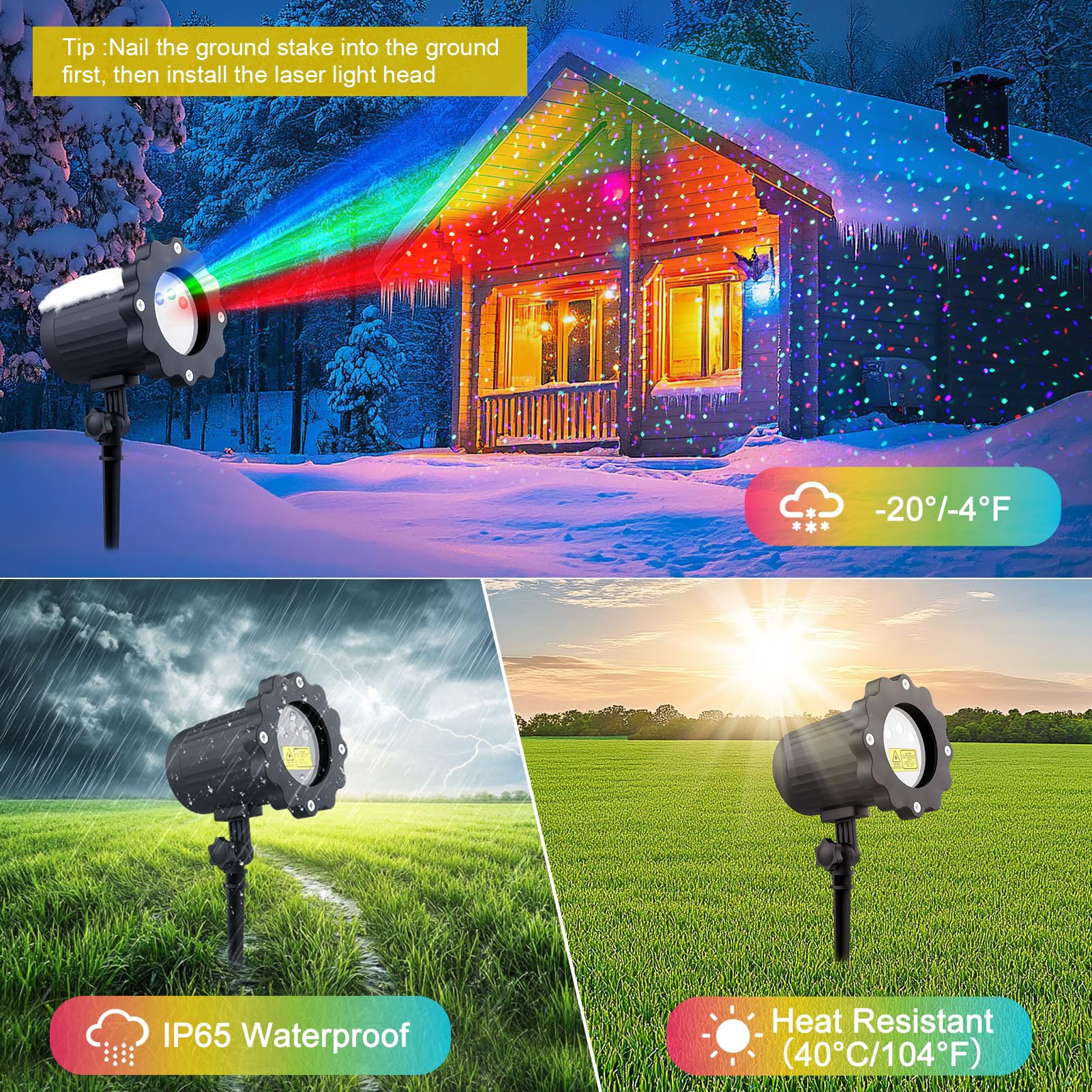 Waterproof Firefly Laser Projector Lights Outdoor,12 Effect Moving Rgb Lights Show Laser Projection With Rf Remote And Timer For