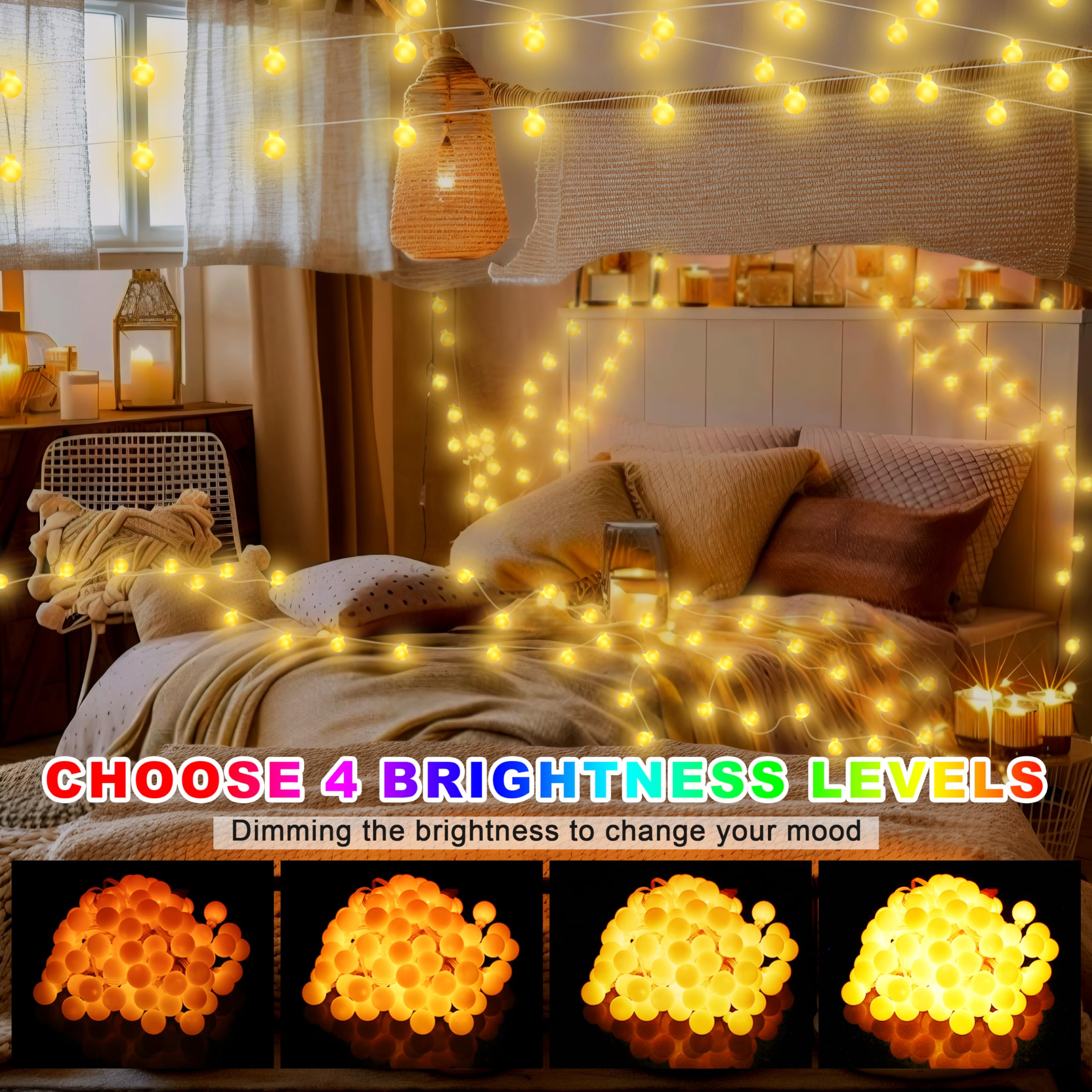 Color Changing String Lights For Outside, 30 Colors 33Ft 100Led Rgb+Warm White Fairy Lights Plug In, Outdoor Christmas Globe Decorative Lights With Remote For Indoor Bedroom Party Garden Xmas Décor