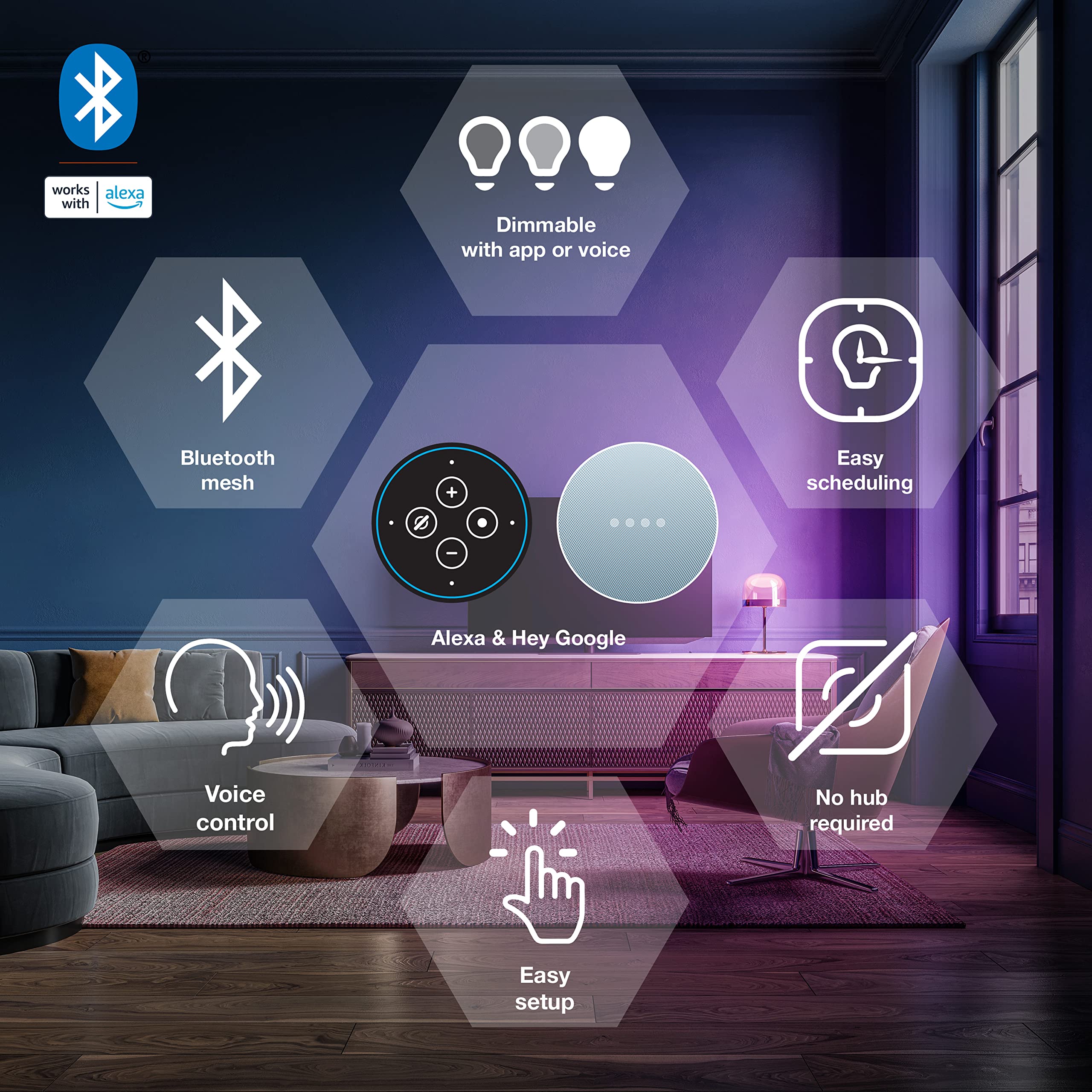 Sylvania Smart Light Bulb, Bluetooth Mesh Led Bulb, Compatible With Alexa & Google Home, A19, 60W Equivalent, E26, Rgbw Full Col