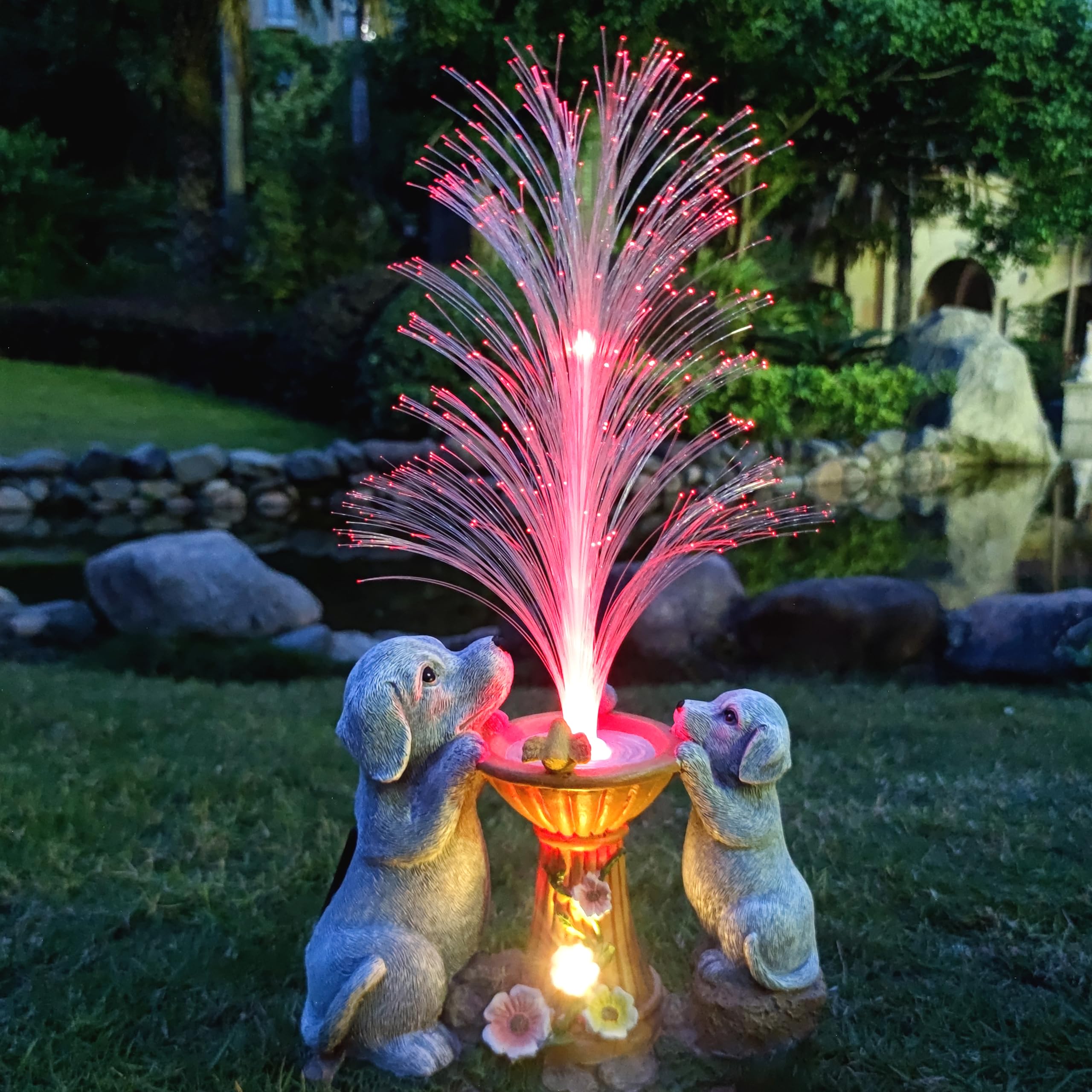 RCTTICUU Solar Dog Statues Garden Decor with LED Lights -Resin Dogs Figurines Lights and Colour Changing Fiber Optical Light  Outdoor Decorations for Patio Yard Lawn Ornaments-Gifts for Housewarming