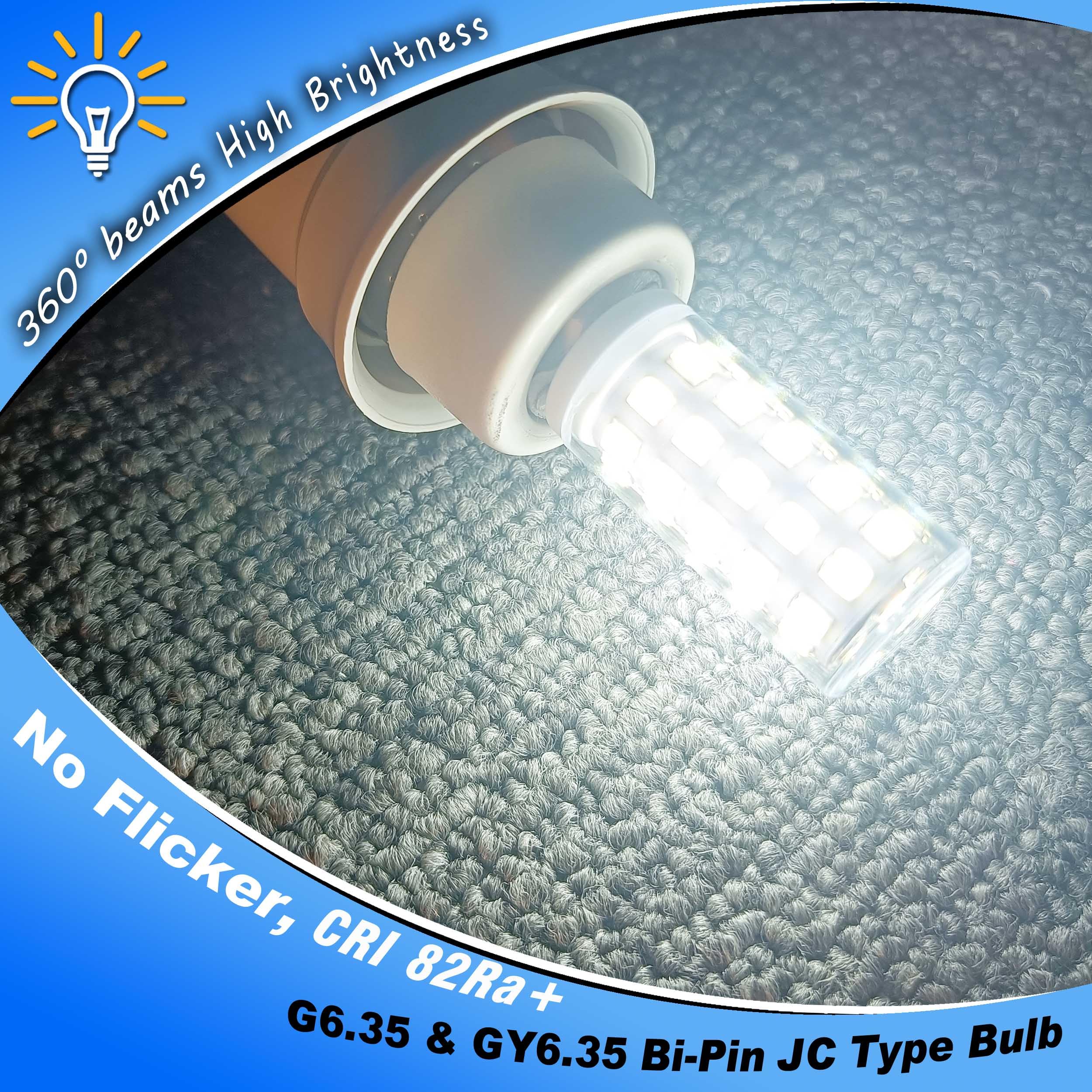 Heifymi Ac/Dc 12-24V 5W G6.35 Led Bulb Daylight White 6000K G6.35/Gy6.35 Bi-Pin Base Jc Type Led 50W Halogen Replacement Bulb Fo