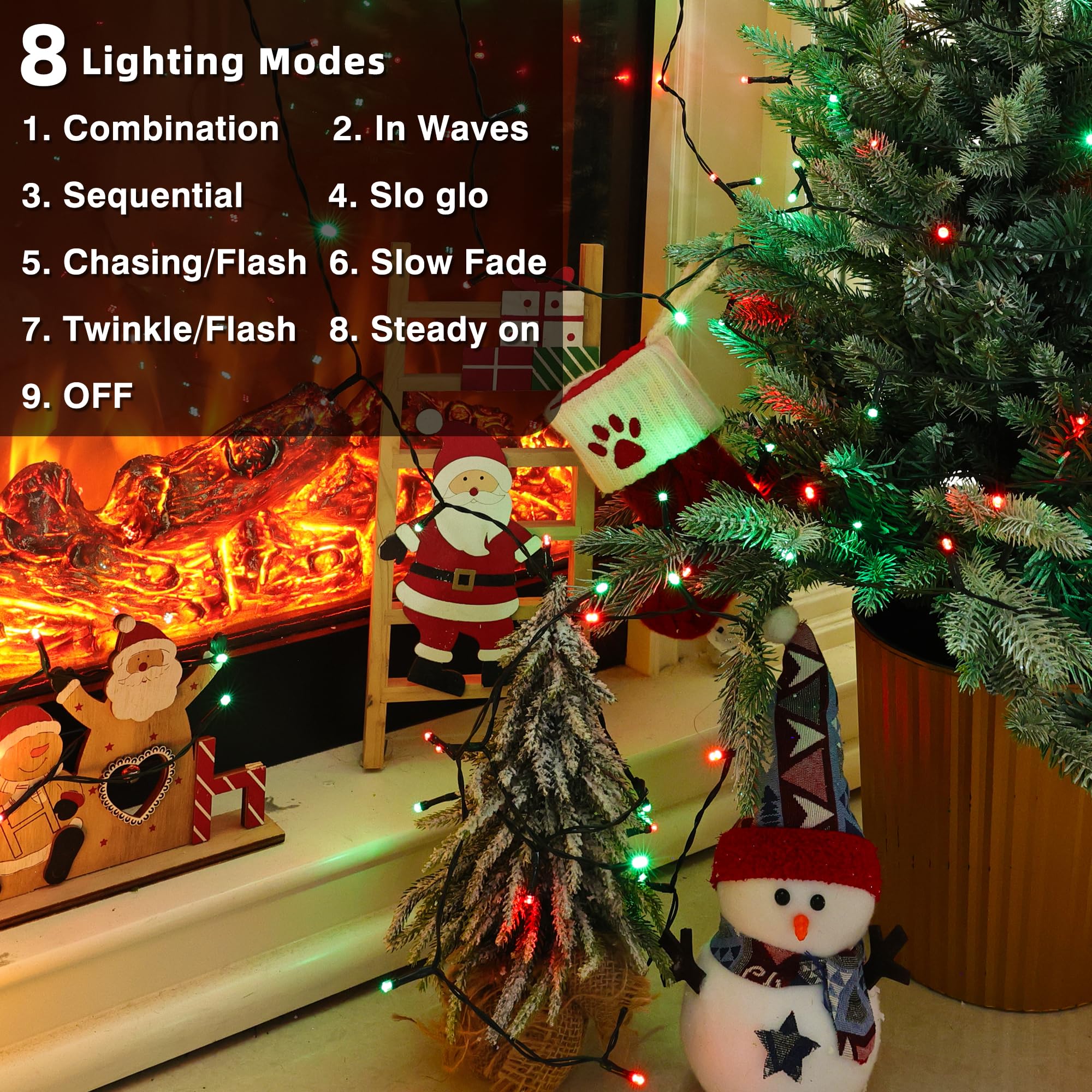 Lomotech Battery Operated Christmas Lights - 4 Pack Total 66Ft 200Leds String Lights 8 Modes Waterproof With Timer For Home  Garden  Party  Holiday  Tree Decoration (Green Wire  Red & Green)