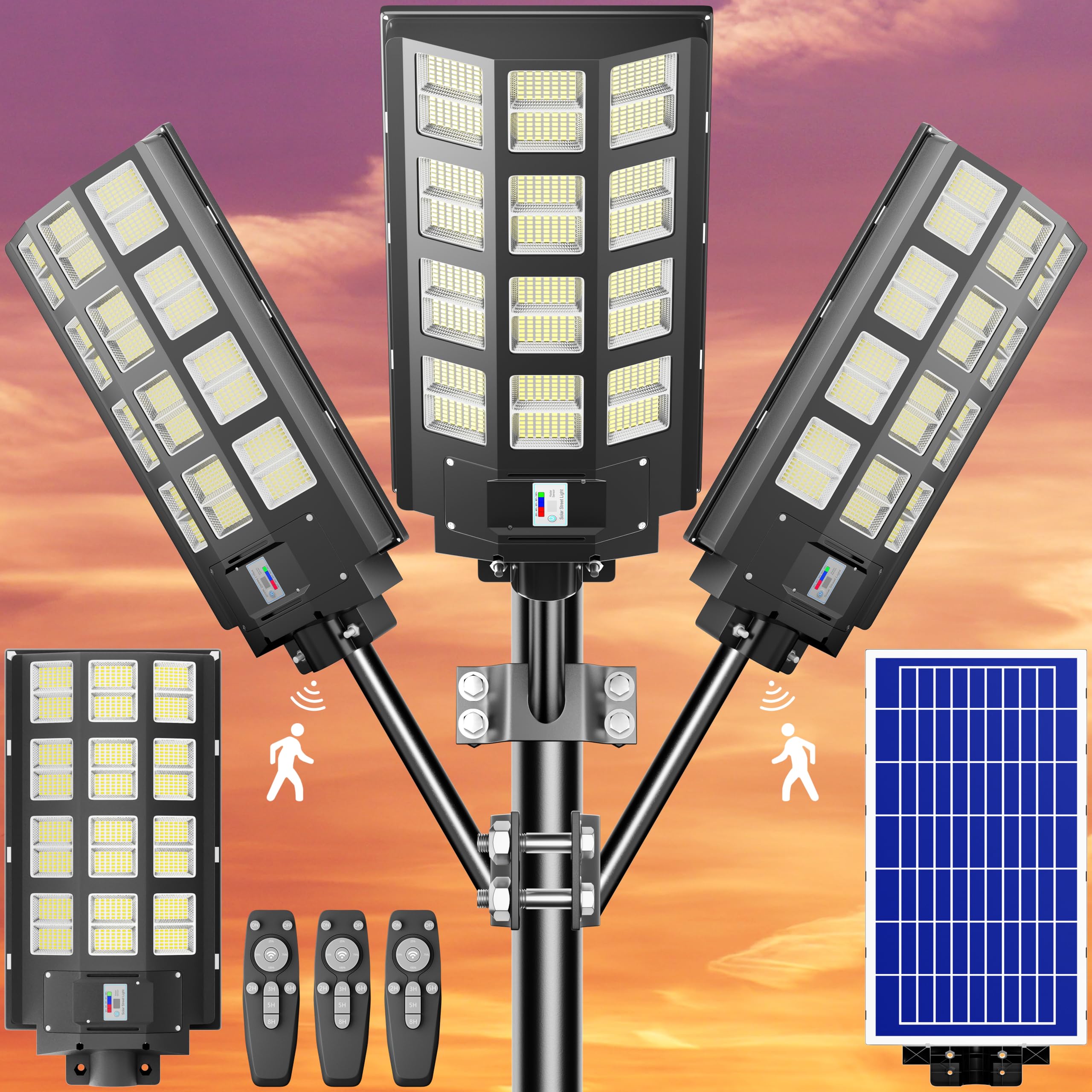 Vzyhik 3-Pack Solar Parking Lot Light - 8000W Solar Street Light 360000LM Dusk to Dawn Street Lights Solar Powered, IP67 Waterpr