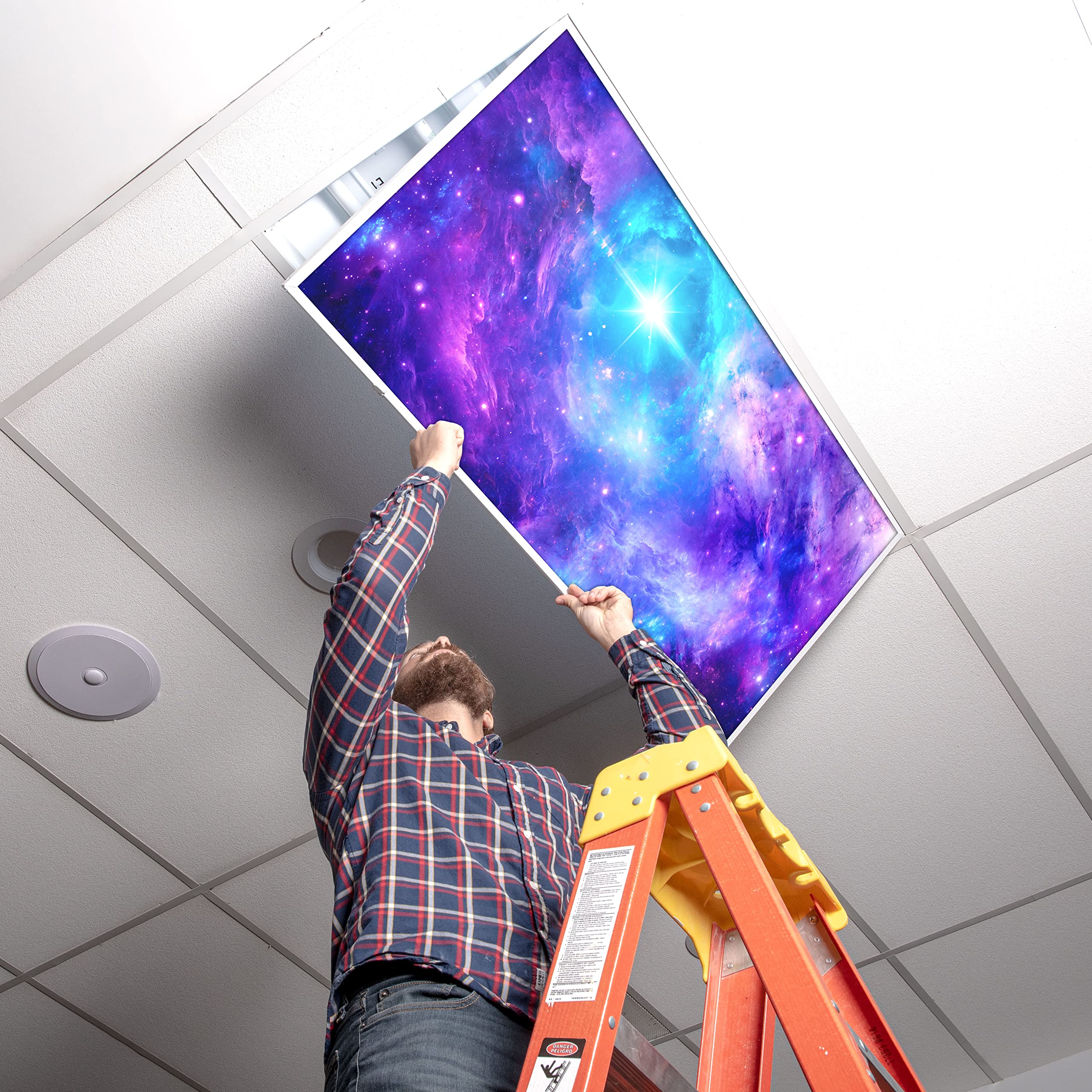 OCTO LIGHTS Decorative Fluorescent Light Covers, 2x4, Purple Nebula, Backlit Film, Model AST-024-2x4