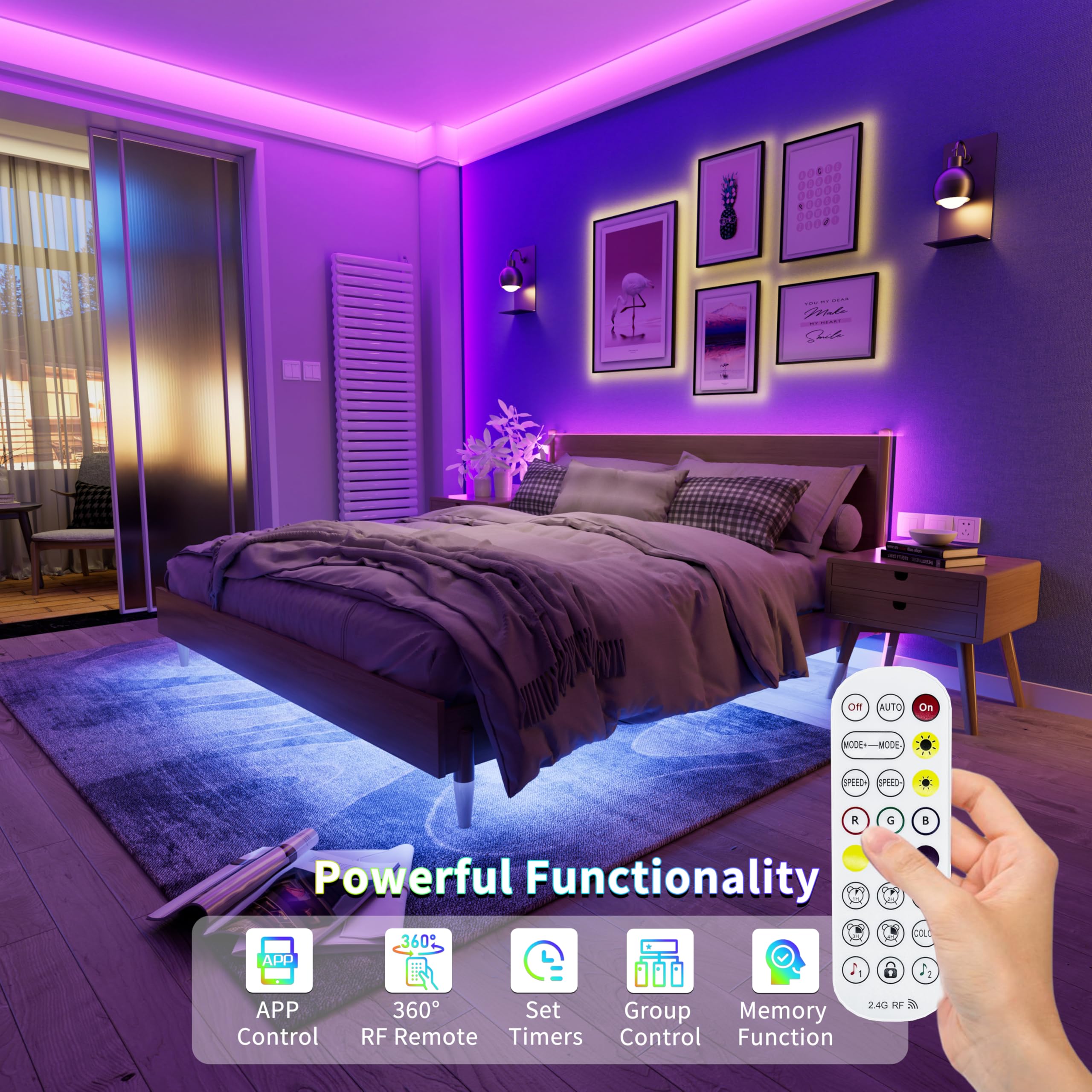 Pautix 5V Usb Cob Rgb Led Strip Light, 4.92Ft Multicolor Flexible Tape Lights For Home, Kitchen, Bedroom, Bluetooth Control, Model Cob-Usb-Rgb816F