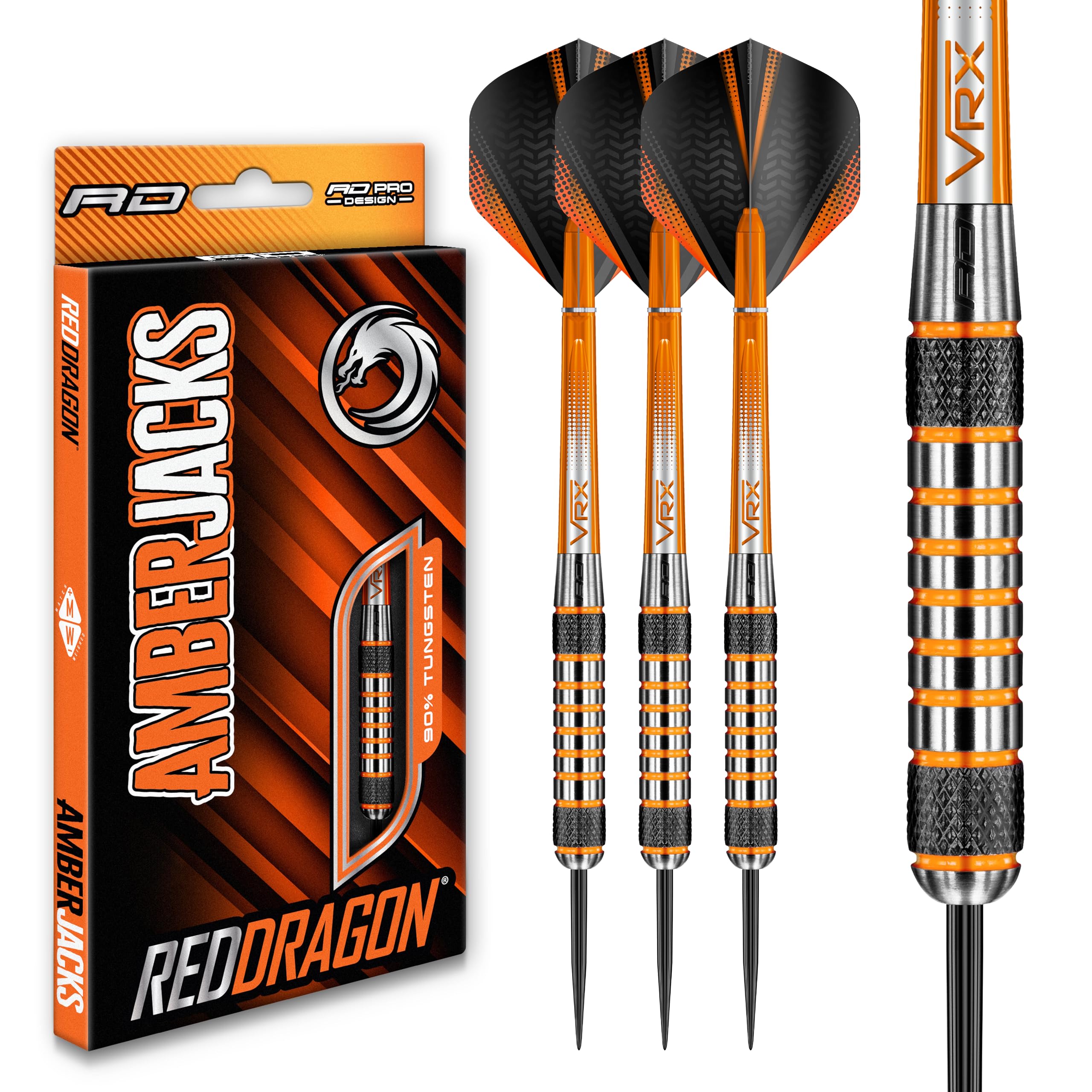 Red Dragon Amberjack 7: 26G Tungsten Darts Set With Flights And Shafts (Stems)