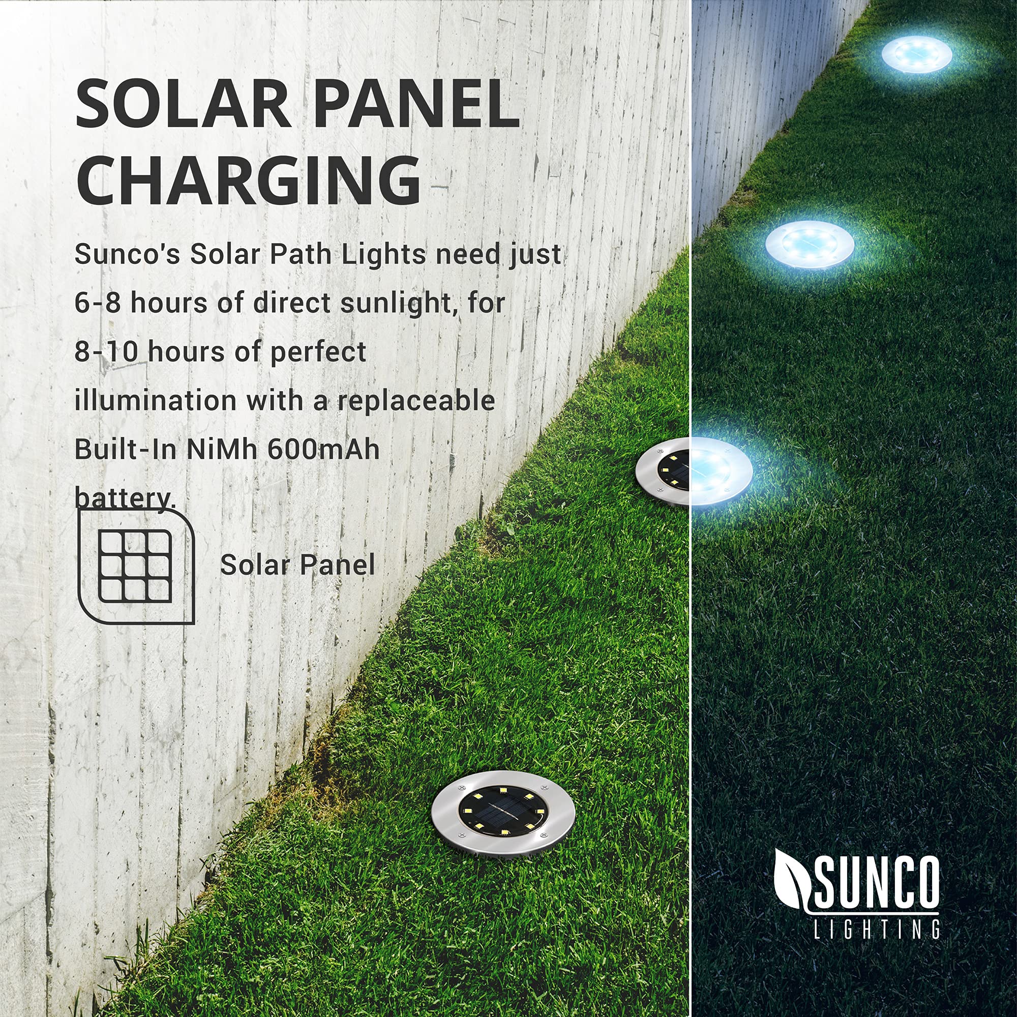 Sunco 12 Pack Solar LED Garden Lights, Waterproof Dusk to Dawn, Polycarbonate, 7000K Diamond White, Model PL_SOL-7K-12PK