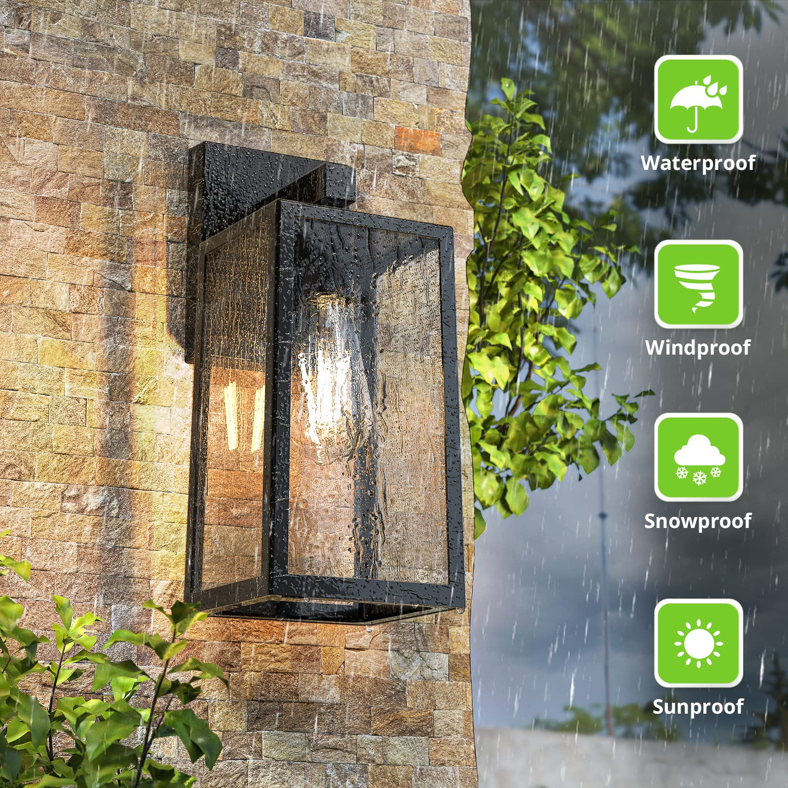 MAXvolador Outdoor Wall Sconce - Large Waterproof Lantern Light Fixture, Black, 2 Pack, Anti-Rust, Model 2032T-XL