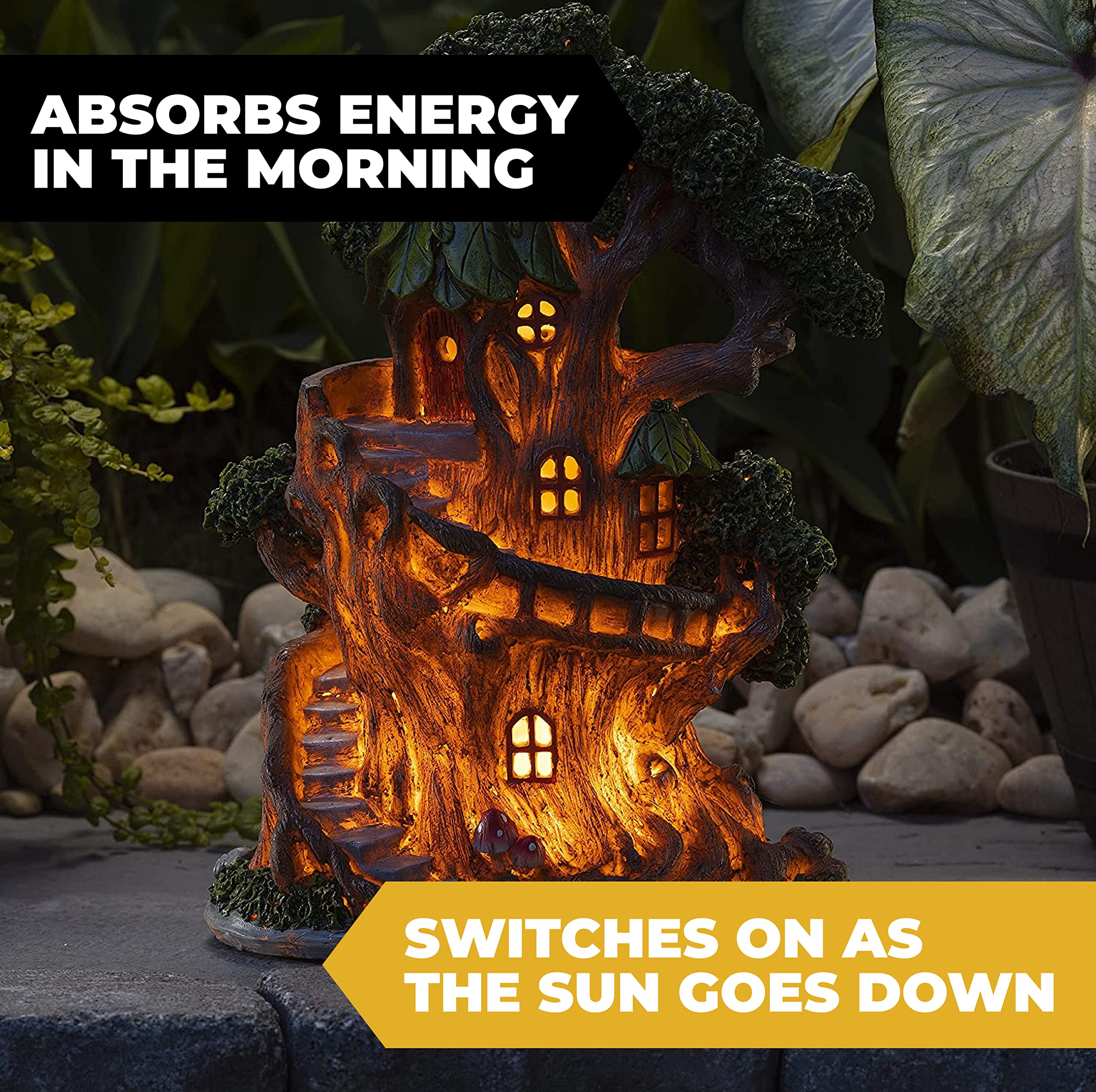 VP Home Enchanted Treehouse Solar Light for Home and Outdoor Decor - 14 H x 9.5 W x 5.25 D Enchanted Tree Solar Powered Flickeri