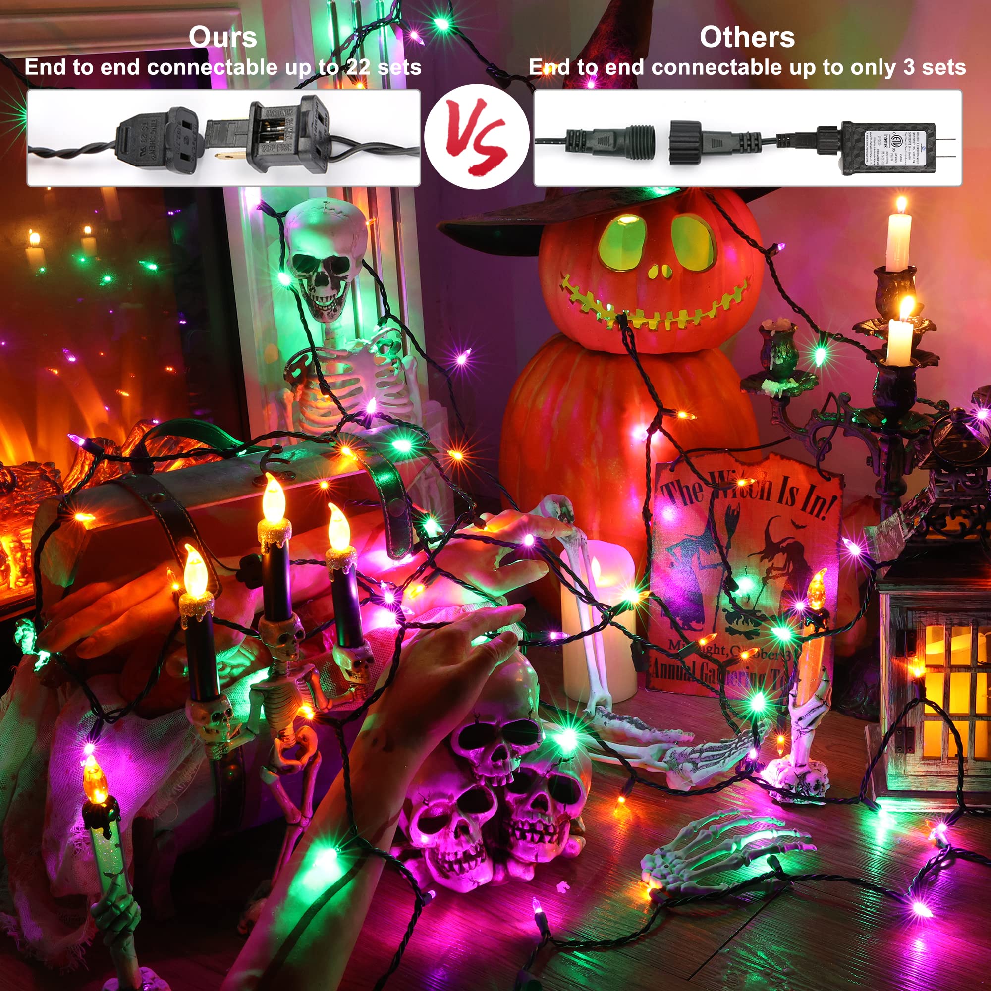 Brizled Purple Green Orange Halloween String Lights, 33Ft 100 Led Halloween Lights Outdoor, 120V Ul Listed Purple Orange String
