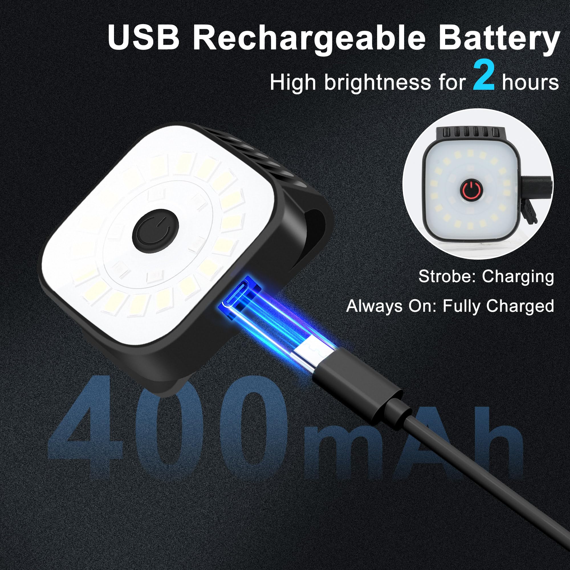 redaica Running Lights - Rechargeable Clip-On Flashlight, 4 Modes, 2 Pack, Black, Model RD158