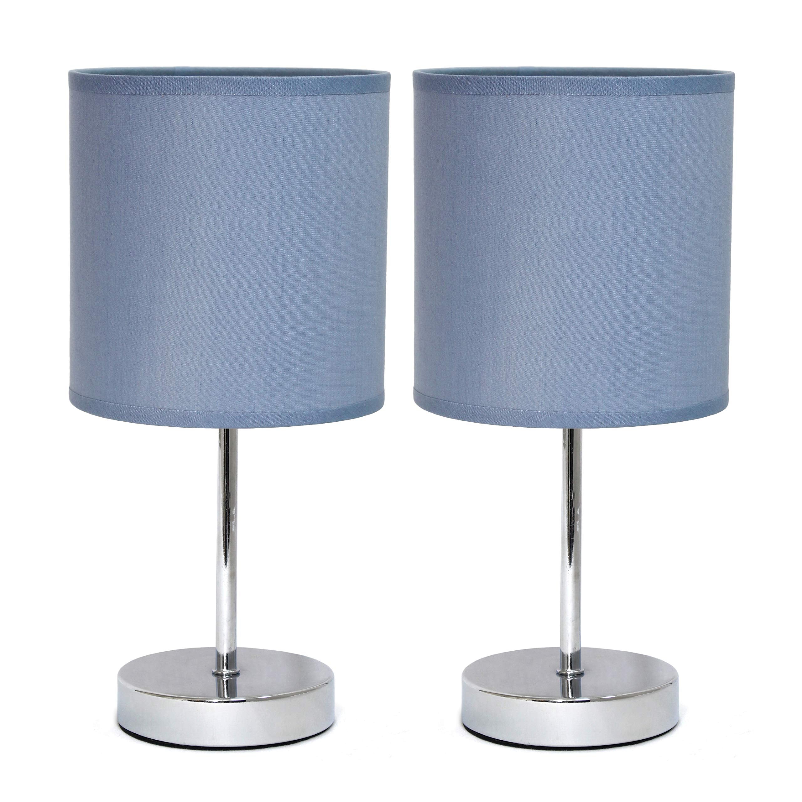 Simple Designs Lt2007-Prp-2Pk Chrome Mini Basic Table Lamp With Fabric Shade 2 Pack Set, Periwinkle Purple