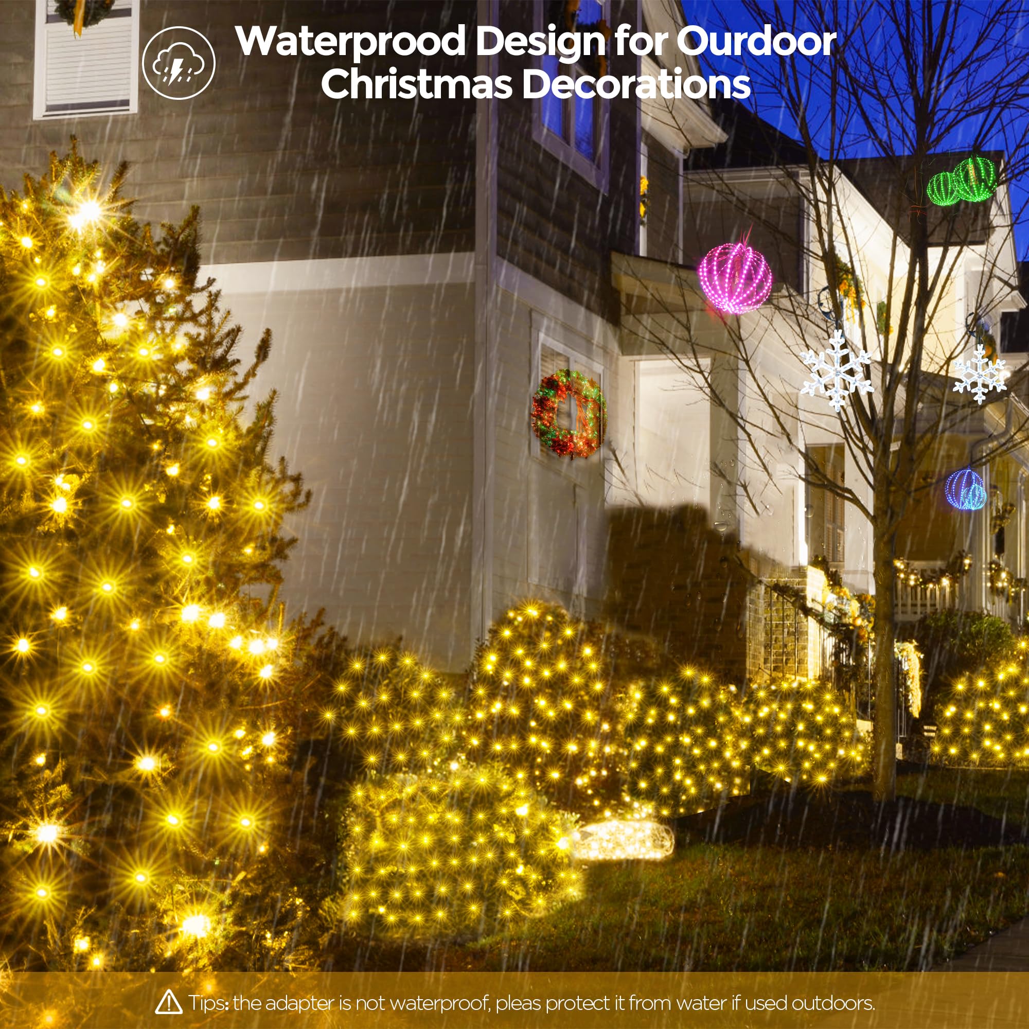 Wbao Christmas Net Lights, 360Led 11.5Ft X 6.9Ft Christmas Lights With 8 Modes, Timer, End To End Connectable, Waterproof Design