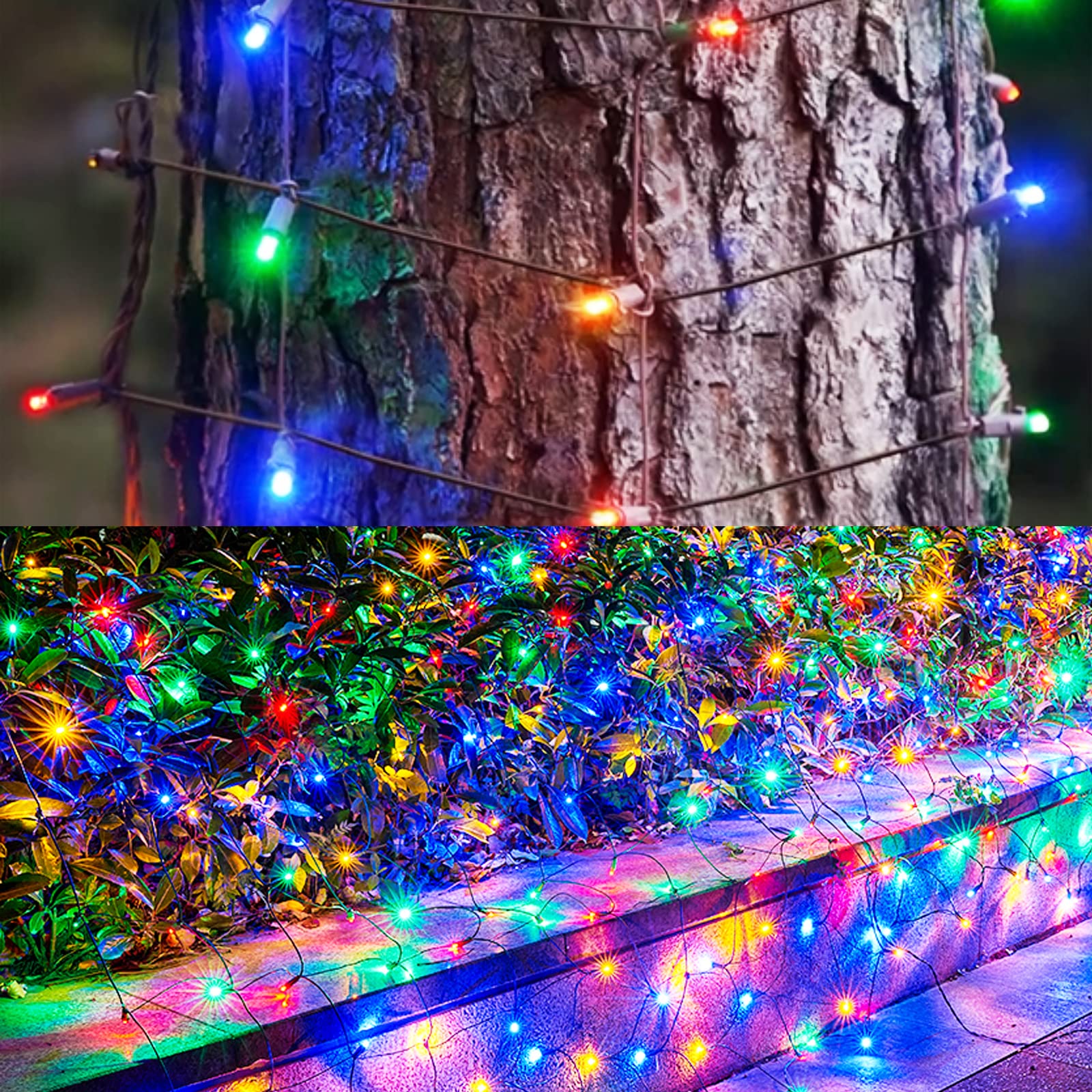 Wabarle LED Christmas Net Lights, 120 LEDs, 5ft x 6ft, Multicolor, Green Wire for Bushes, Trees, Shrubs - Model LEHD-132/3