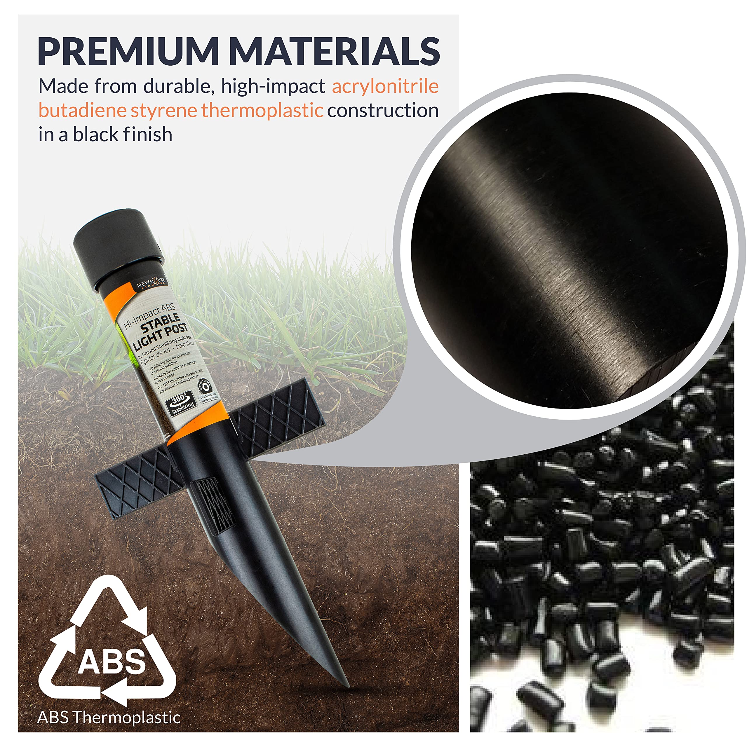 Newhouse Lighting Mpost17 2.5-Inch Outdoor Mounting Post With Cap And Stabilizing Wings For Landscape Flood Lights, Black, 17.63