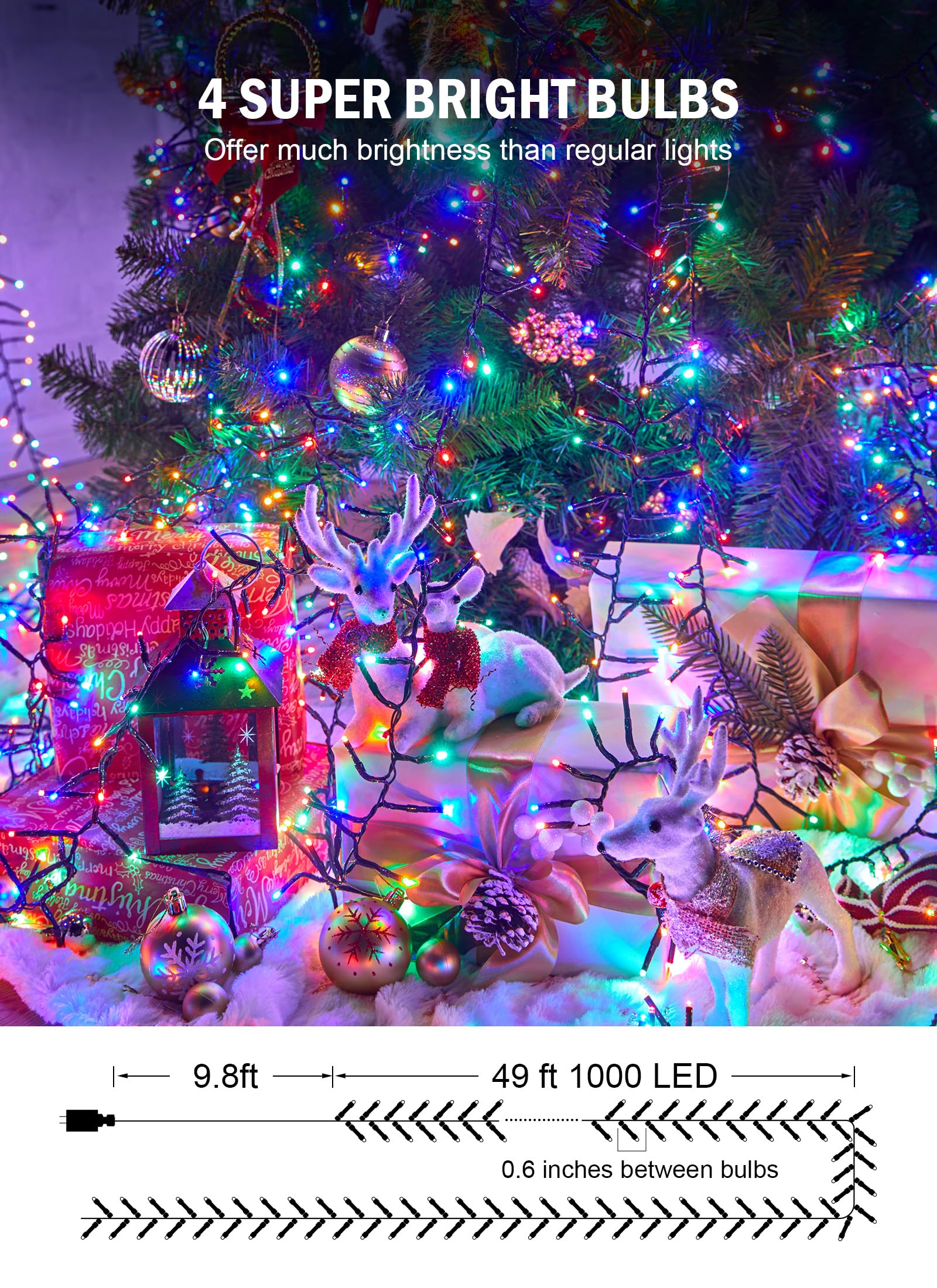 Christmas Tree Lights Outdoor Cluster Lights - 1000 Led 50 Ft Christmas Firecrackers String Lights, 8 Modes Timer Remote Waterpr