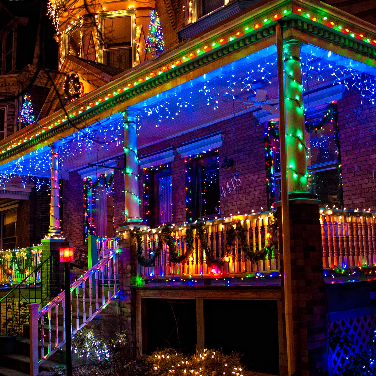 Nielfoi Christmas Icicle Lights Outdoor - 99Ft 1216 Led 8 Modes Curtain Fairy String Lights With Timer Memory, Plug In Waterproof For Home Decoration Holiday Wedding Eaves Yard Party Indoor, Blue