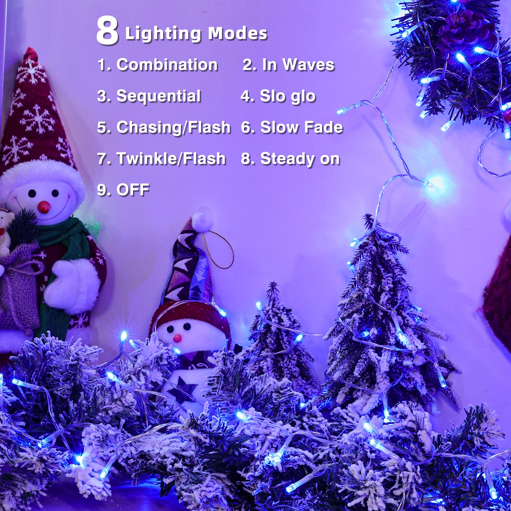 Lomotech Battery Operated Christmas Lights - 4 Pack Total 66Ft 200Leds String Lights 8 Modes Waterproof With Timer For Home  Garden  Party  Holiday  Tree Decoration (Clear Wire  Blue)