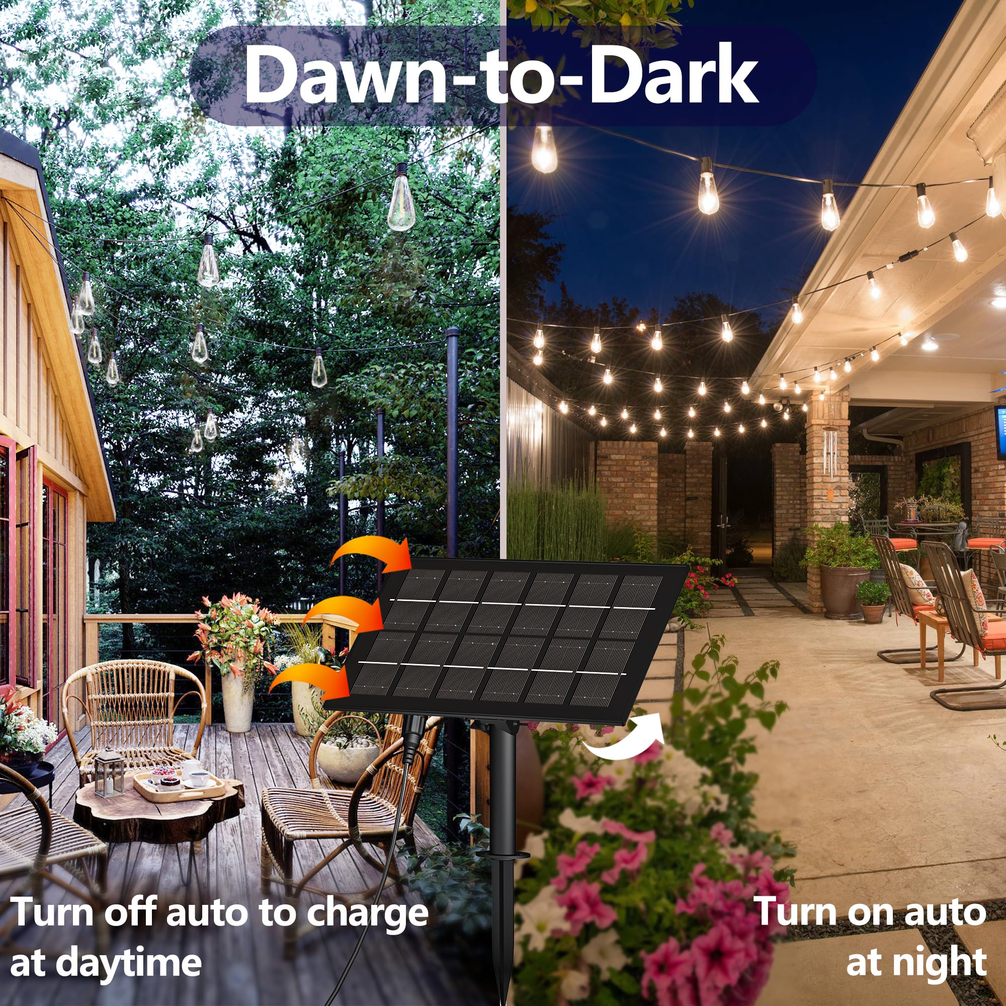 Stright Solar Powered String Lights 180FT, 45 Sockets, Remote Control, Weatherproof ST38 LED, Warm White, Model S245